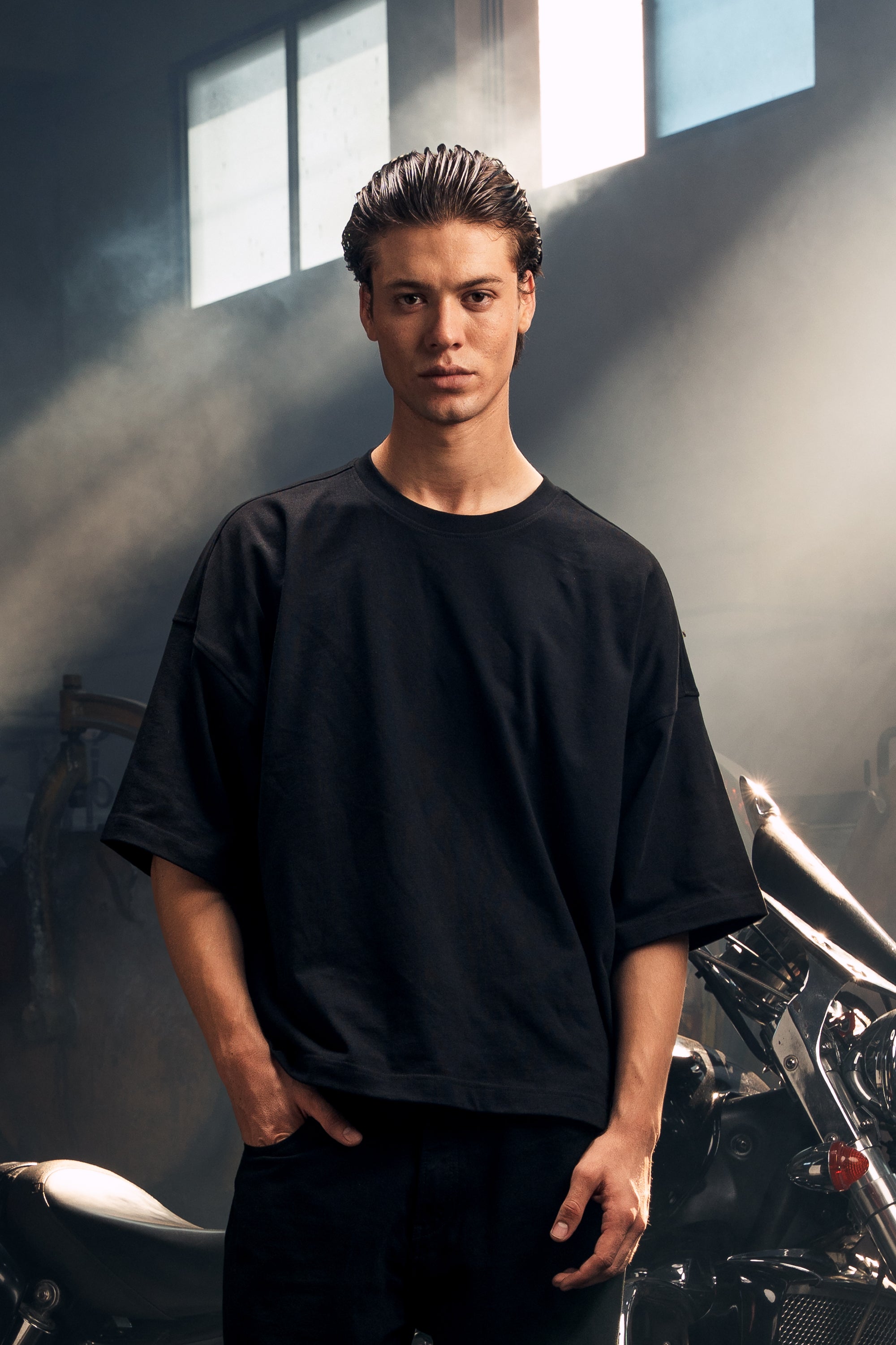 TP34 Boxy Cropped Tee - Heavy 345GSM Organic Cotton - Black.