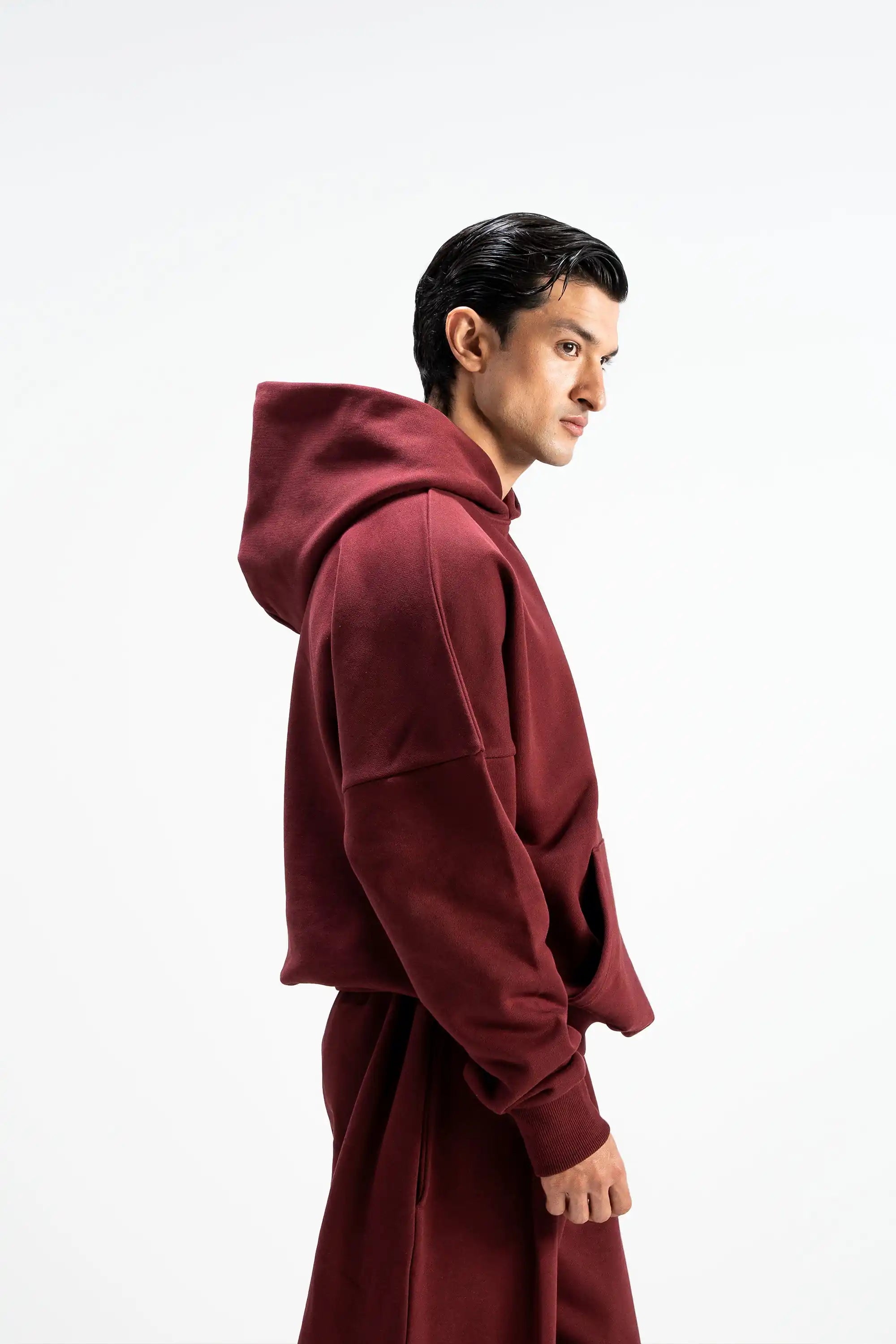 Ultra Heavy 520GSM GOTS Organic Hoodie+Baggy Pleat Sweats Maroon