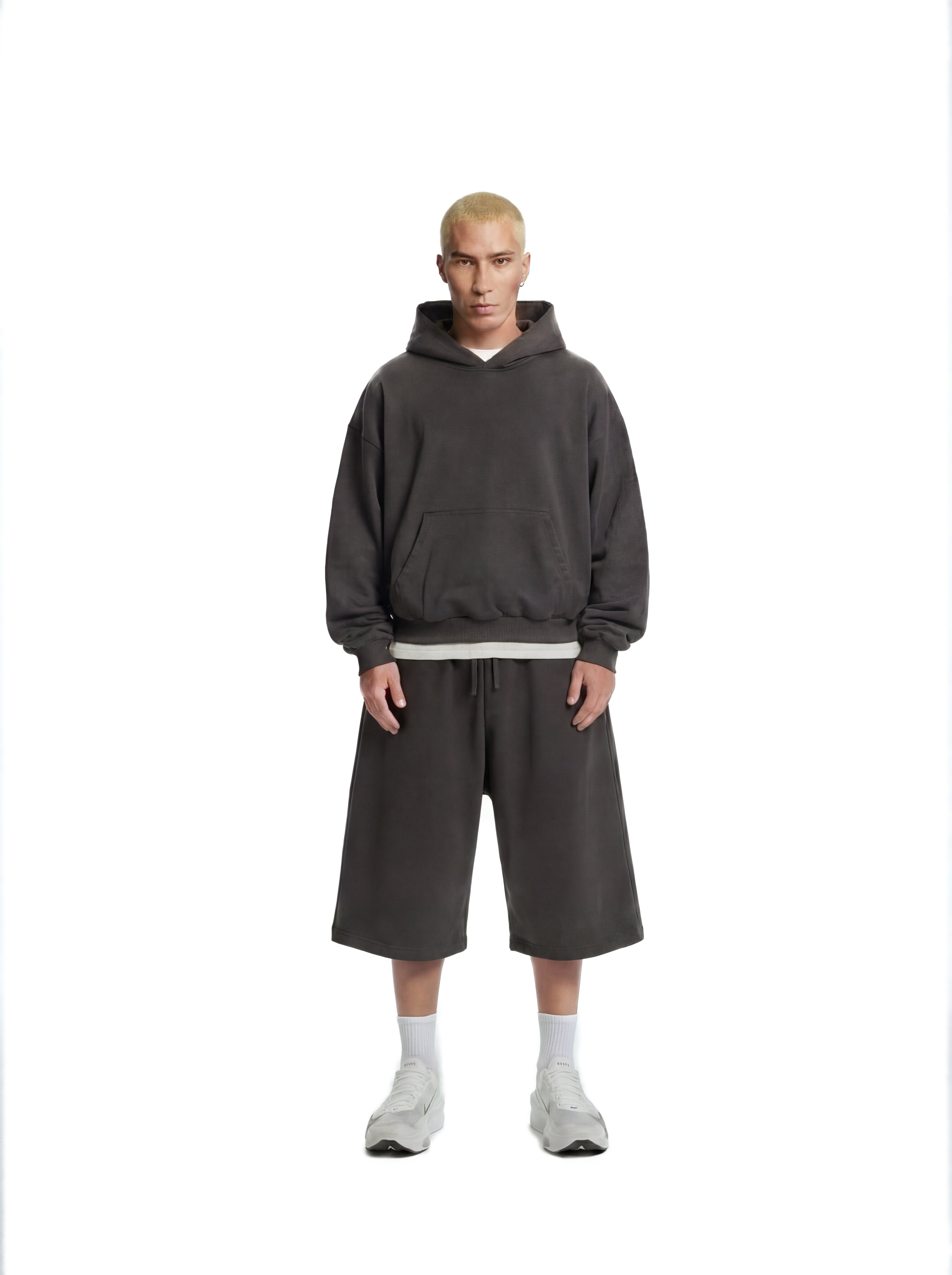 Z25 Cropped Hoodie, Volcanic Ash — 530GSM Organic Jersey Fleece-back