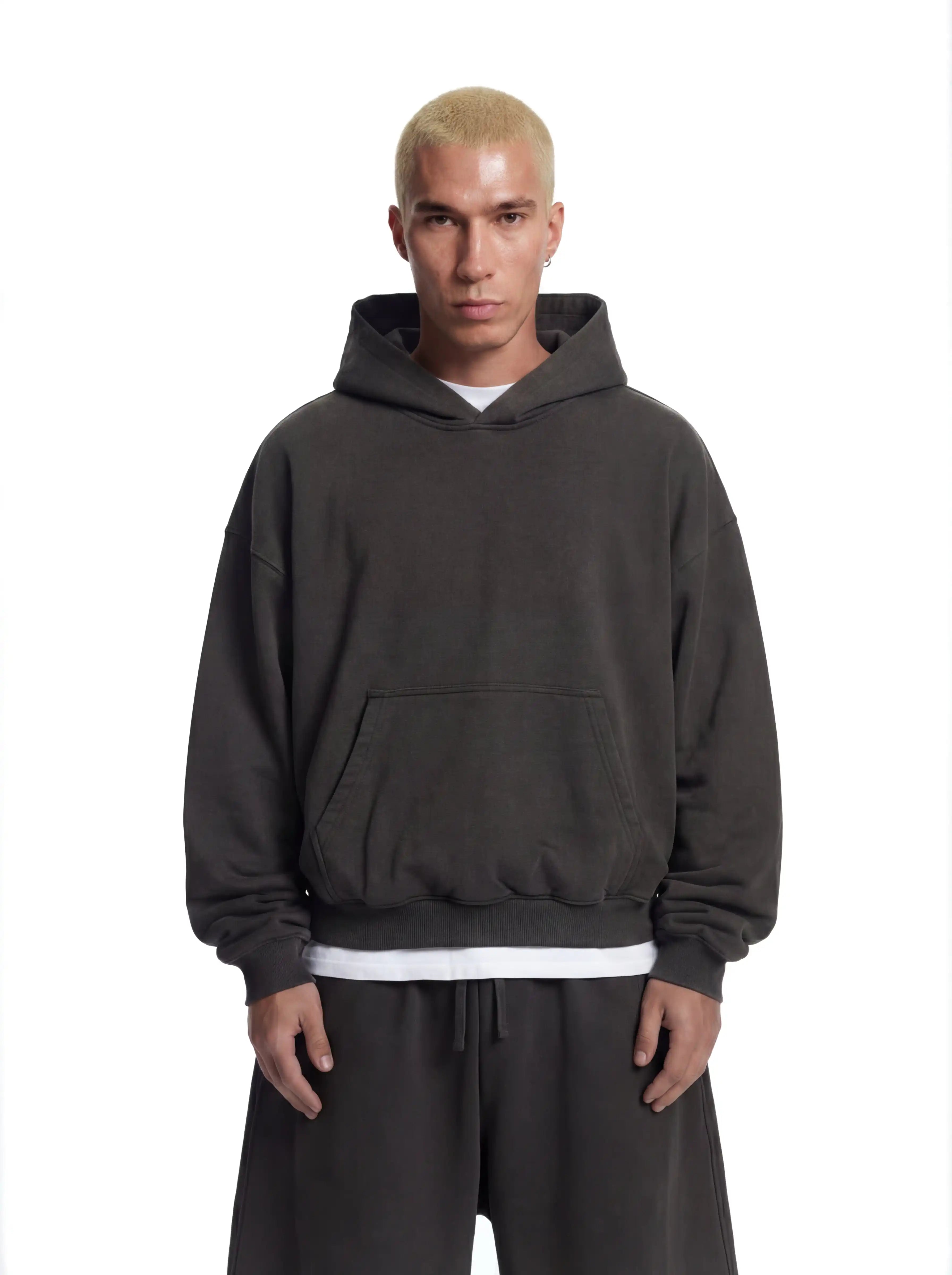 Z25 Cropped Hoodie, Volcanic Ash — 530GSM Organic Jersey Fleece-back
