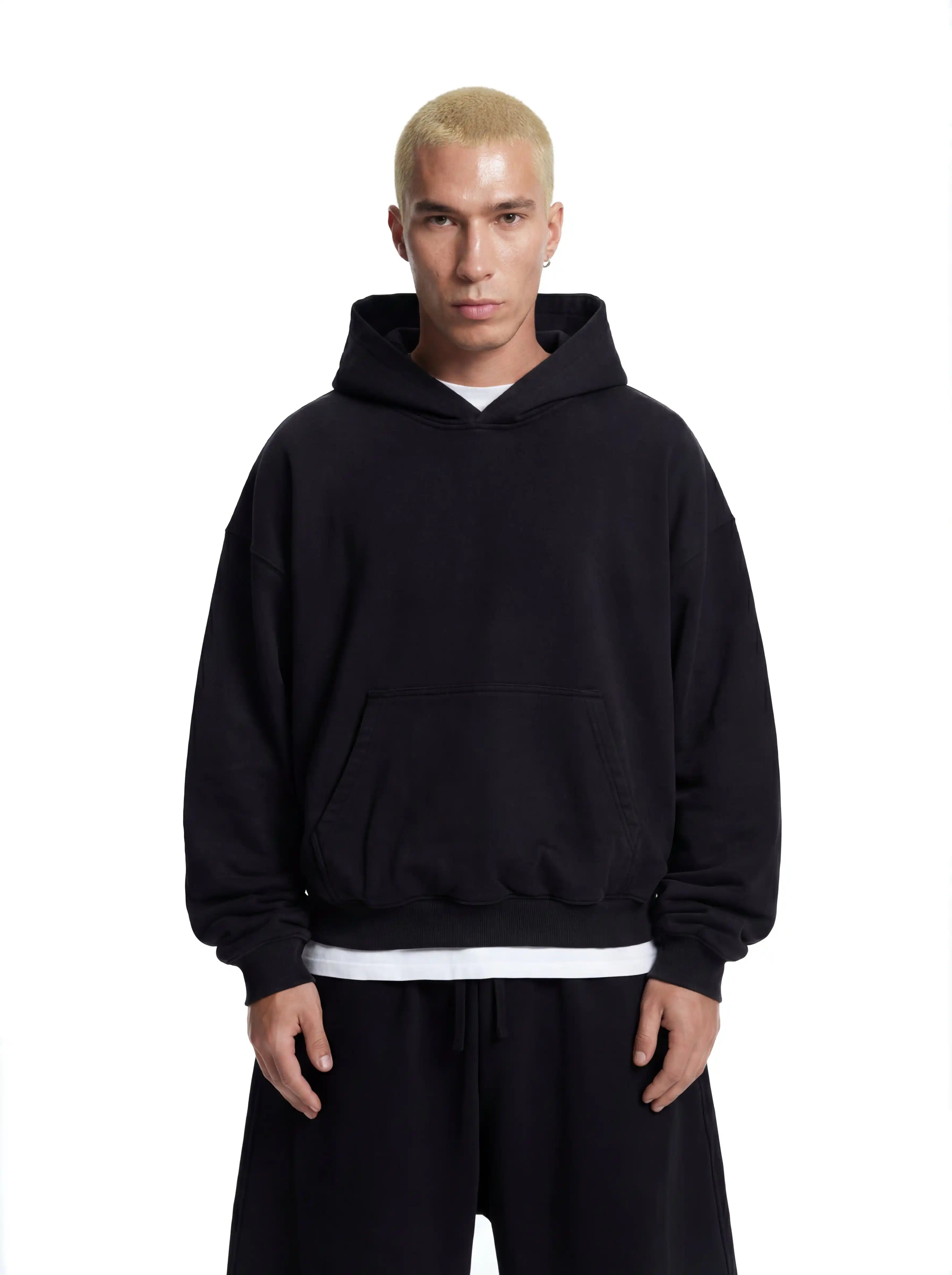 Z25 Cropped Hoodie, Midnight Black — 530GSM Organic Brushed Jersey Fleece-back