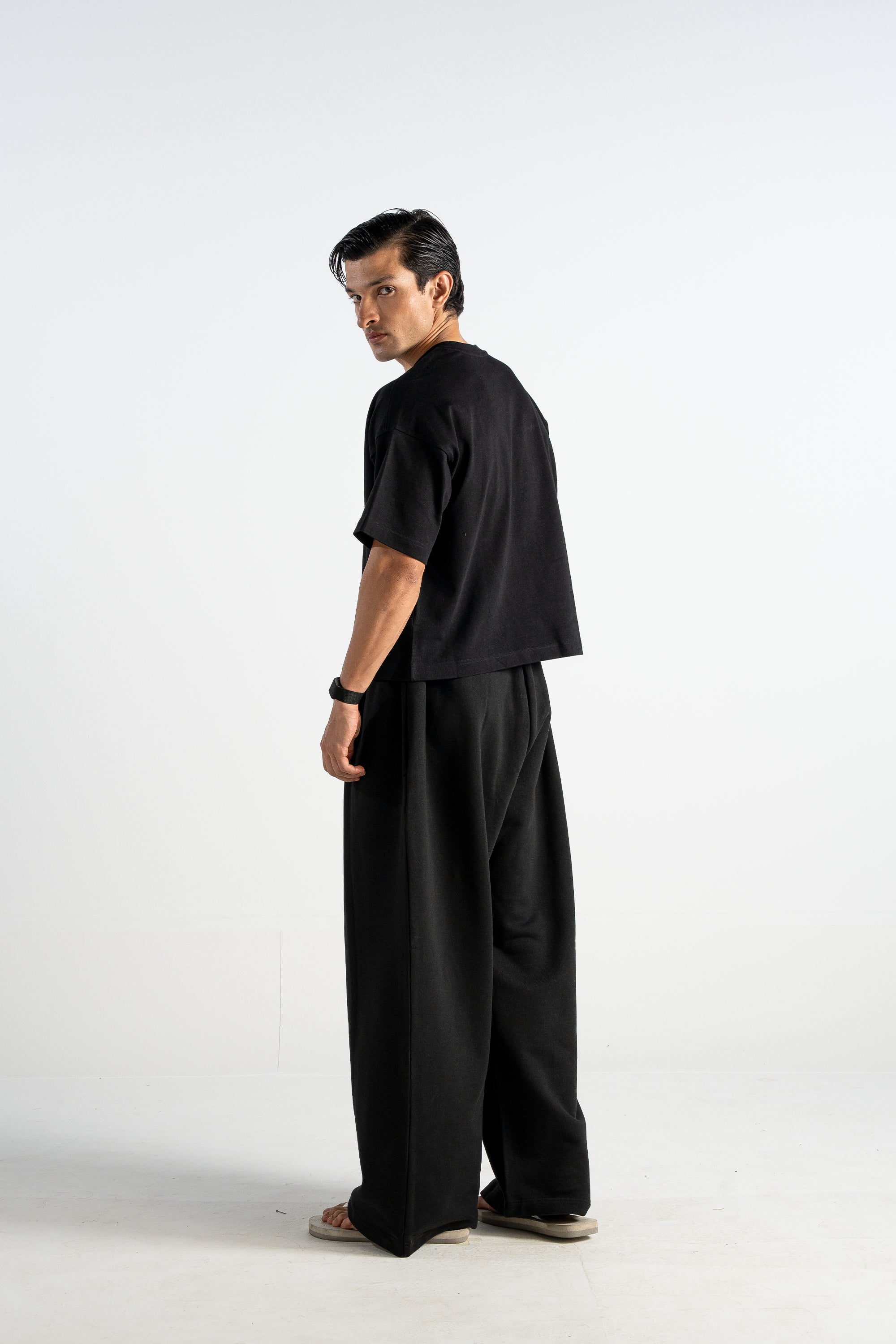 TP34 Boxy Cropped Tee - Heavy 345GSM Organic Cotton - Black.(PREORDER)