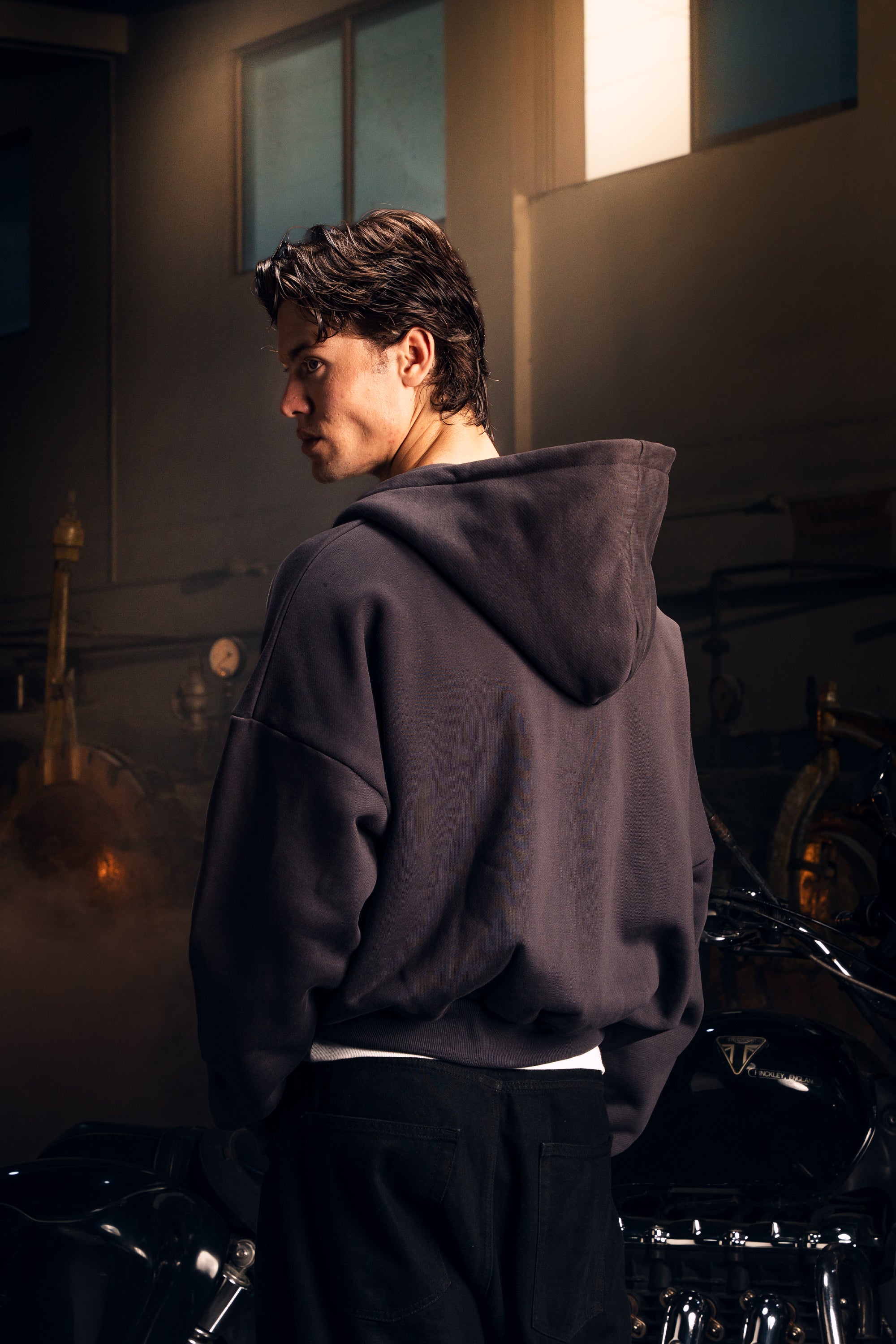 Heavy Pima Fleece Cropped Zip - Phantom