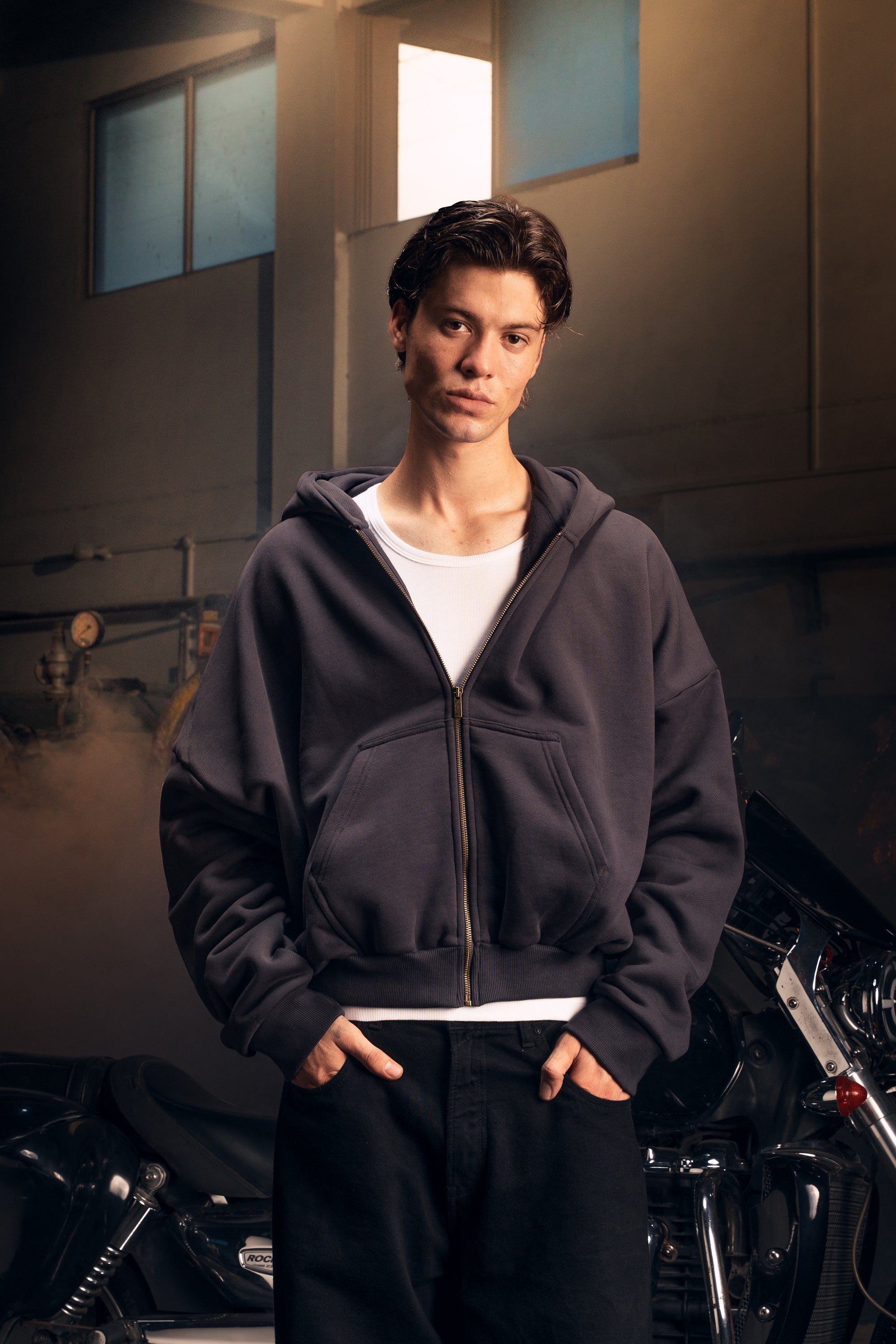 Heavy Pima Fleece Cropped Zip - Phantom