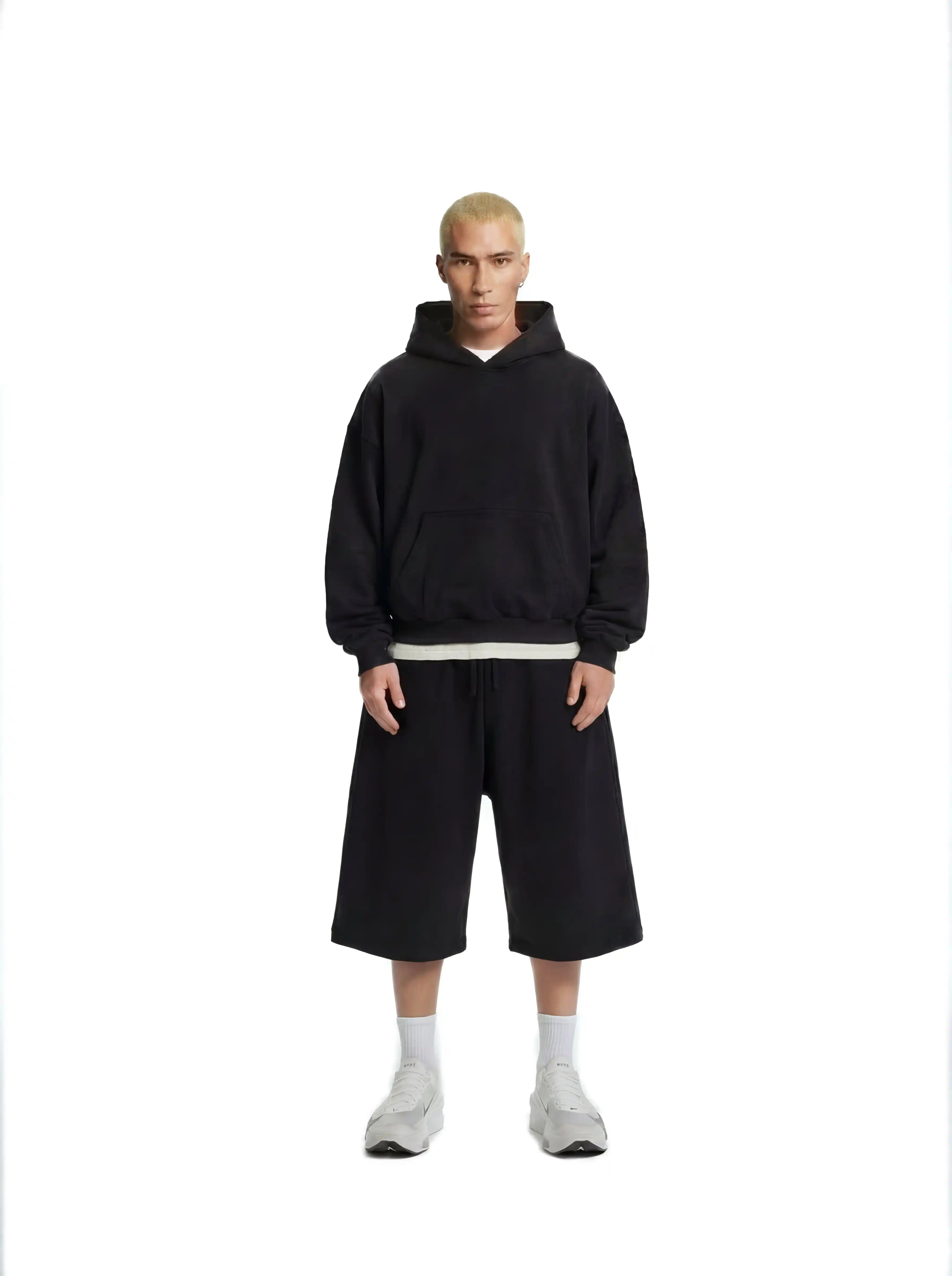 Athletic Z25 Cropped Hoodie & Z24 Baggy Shorts 530GSM Organic Fleece-Back Jersey, Black