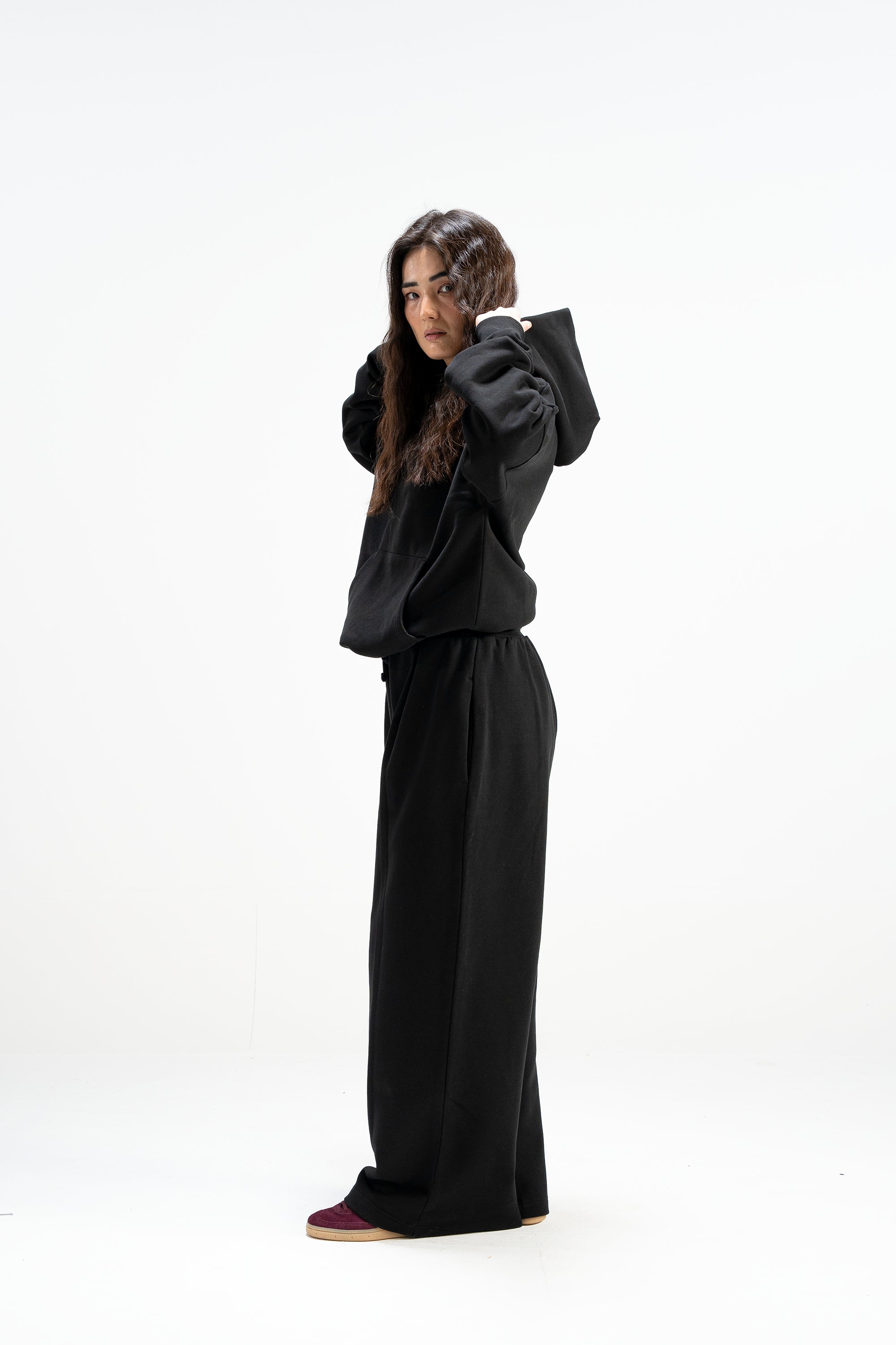 Ultra Heavy 520GSM GOTS Organic Hoodie+Baggy Pleat Sweats Midnight Black