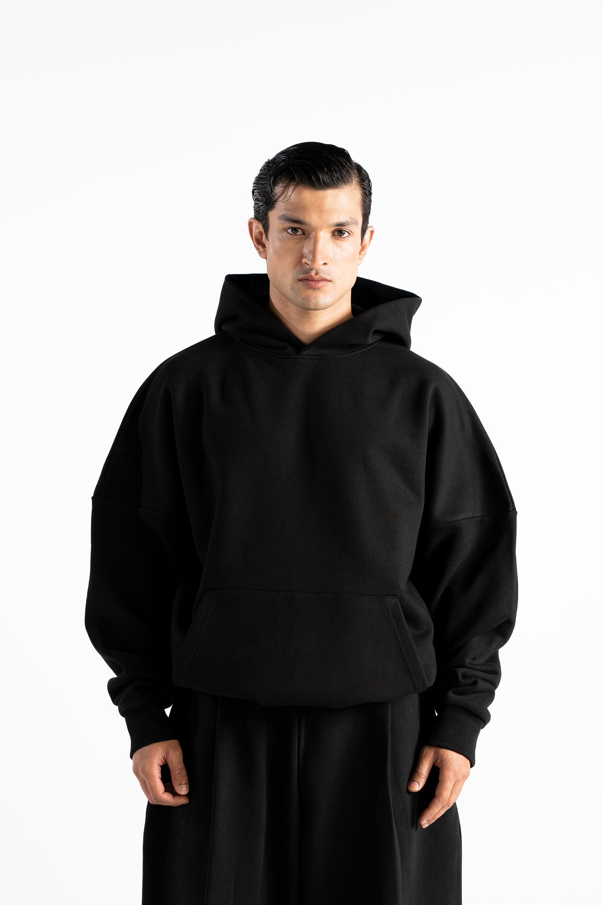 Ultra Heavy 520GSM GOTS Organic Hoodie+Baggy Pleat Sweats Midnight Black