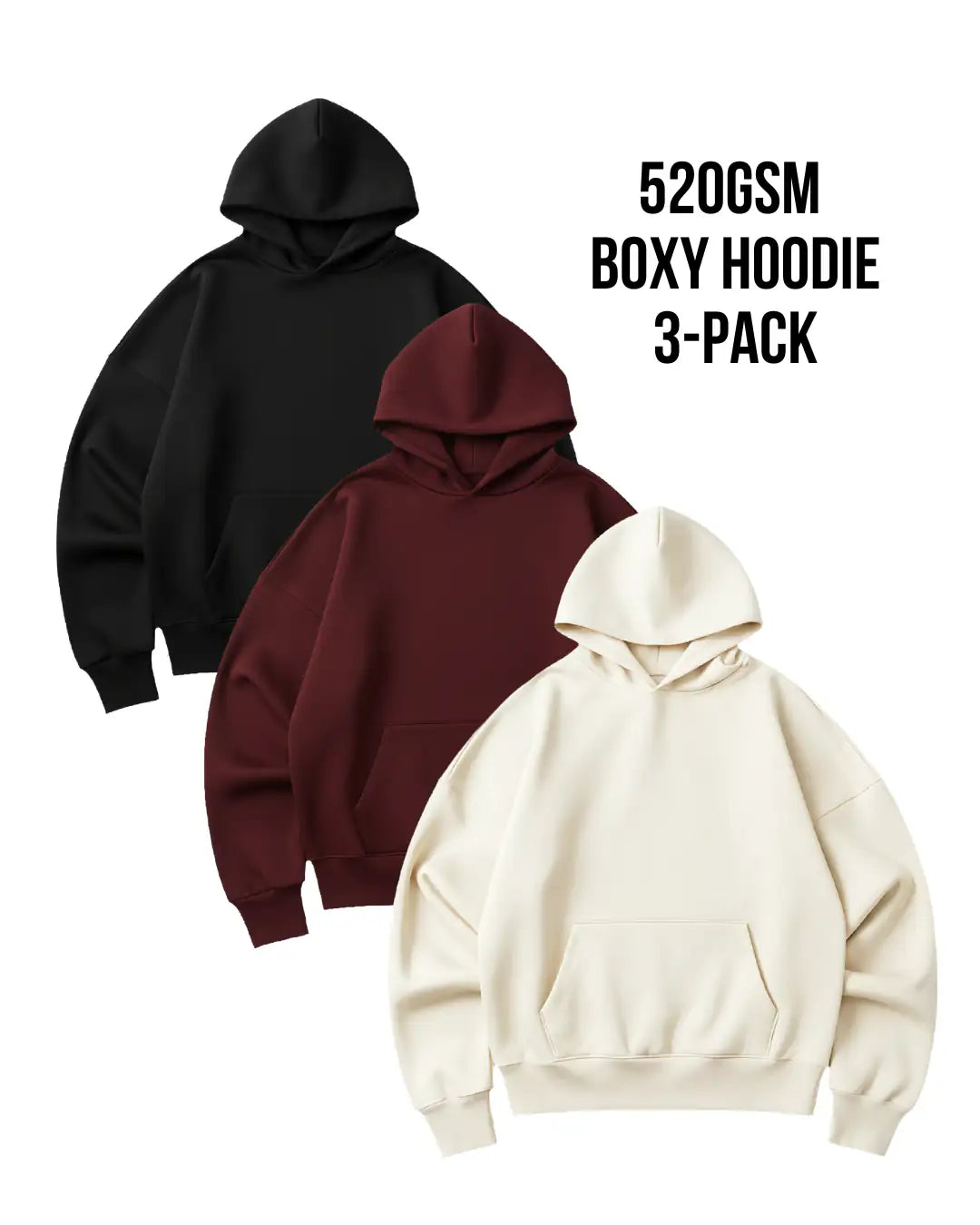 Y27 Ultra Heavy Organic Boxy Hoodies, Ember, 3-Pack