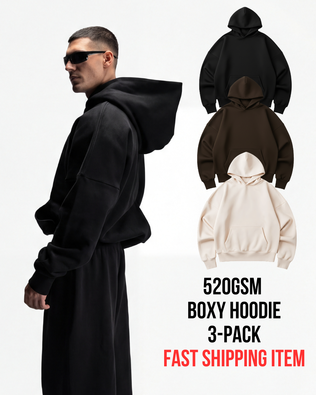 Y27 Ultra Heavy Organic Pull-Overs, 520GSM 3-pack, Neutral Tones