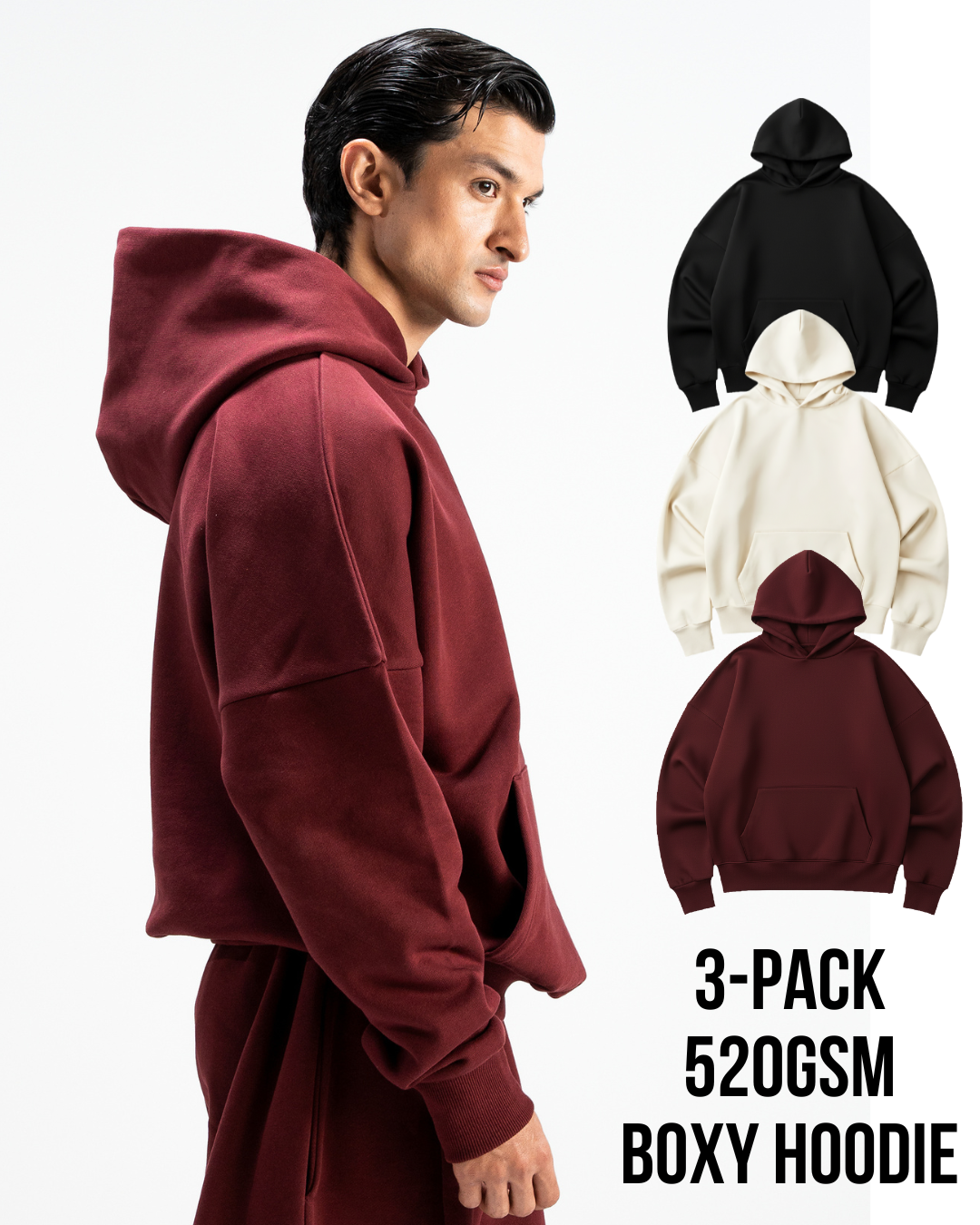 Y27 Ultra Heavy Organic Boxy Hoodies, Ember, 3-Pack
