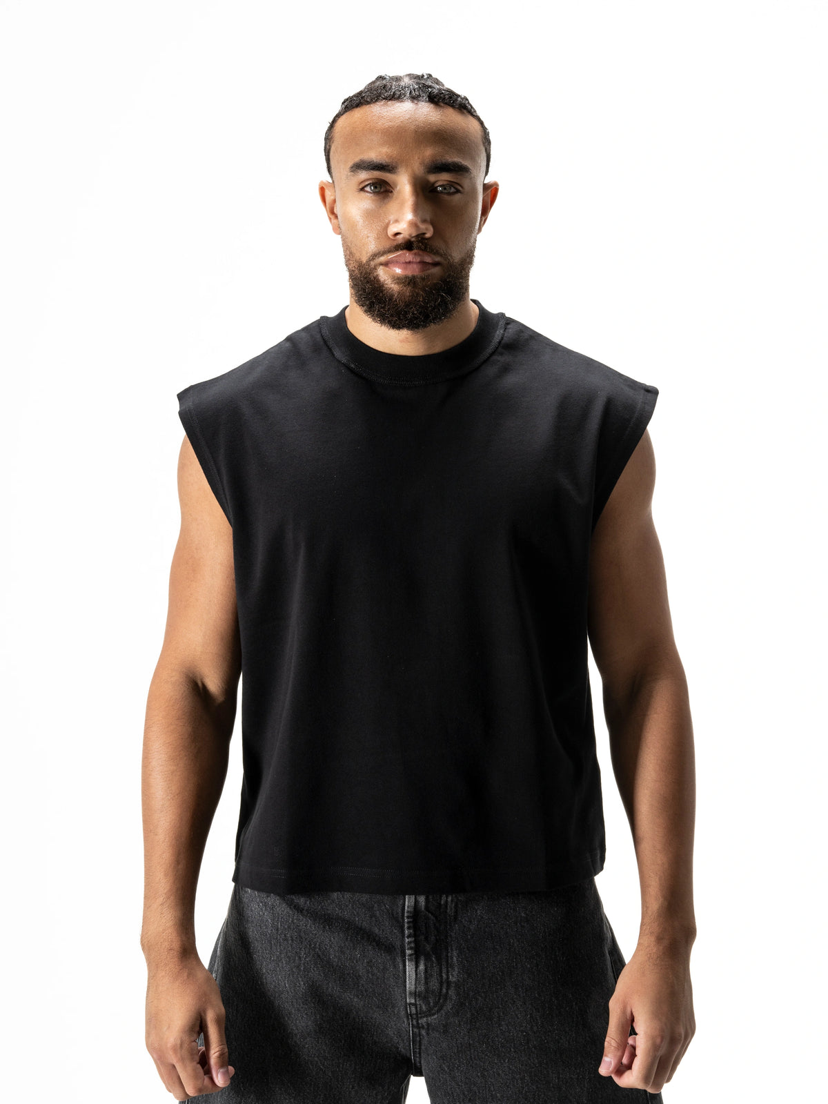 S22 Cropped Sleeveless Shirt Unisex — 220 GSM Organic Cotton - Black
