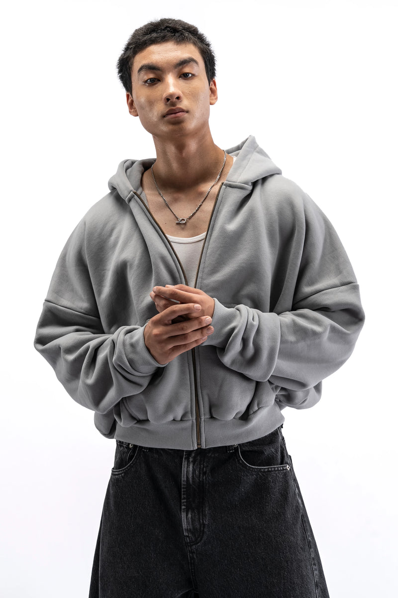 Heavy Pima Fleece Cropped Zip - Underworld