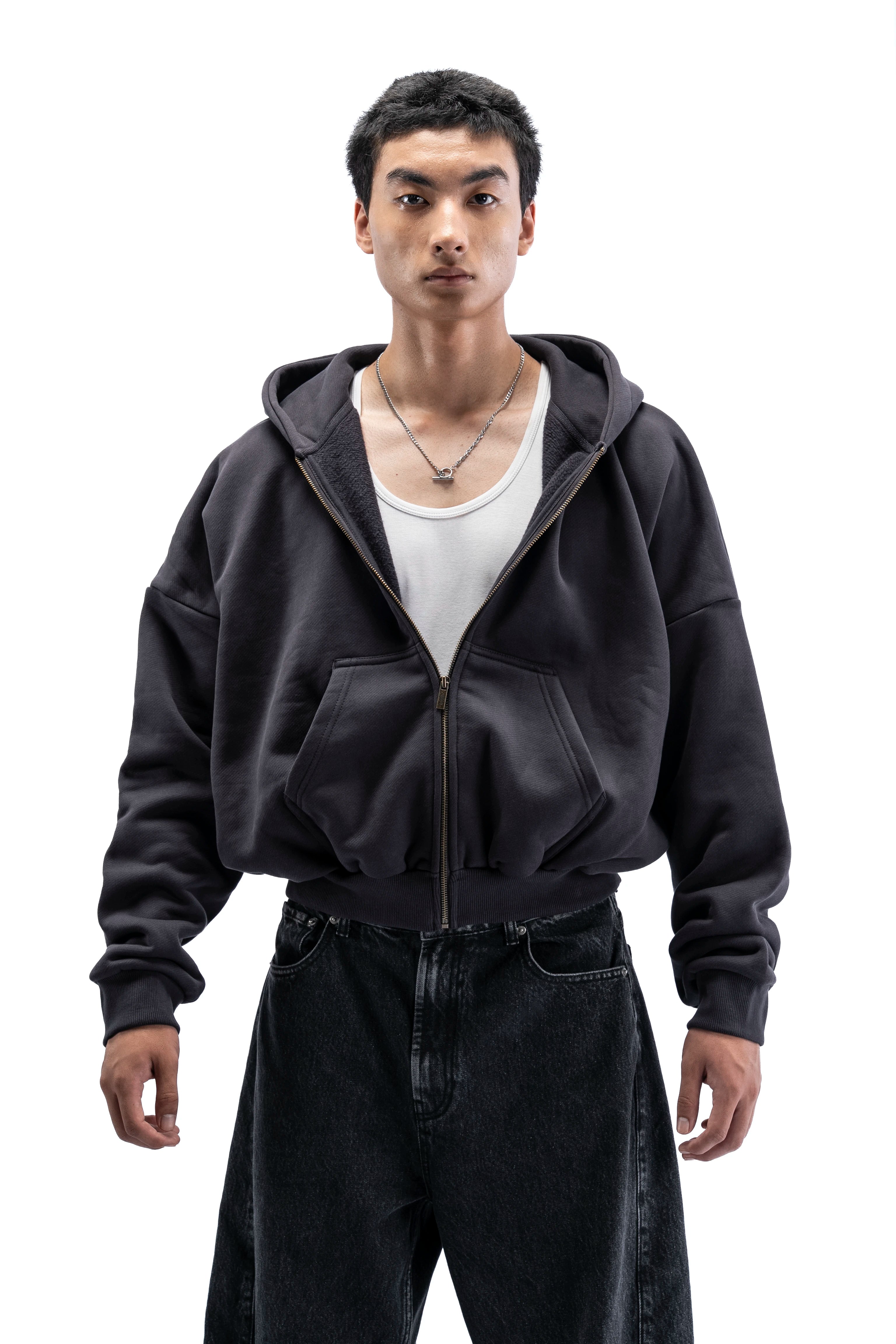 Heavy Pima Fleece Cropped Zip - Phantom (PREORDER)