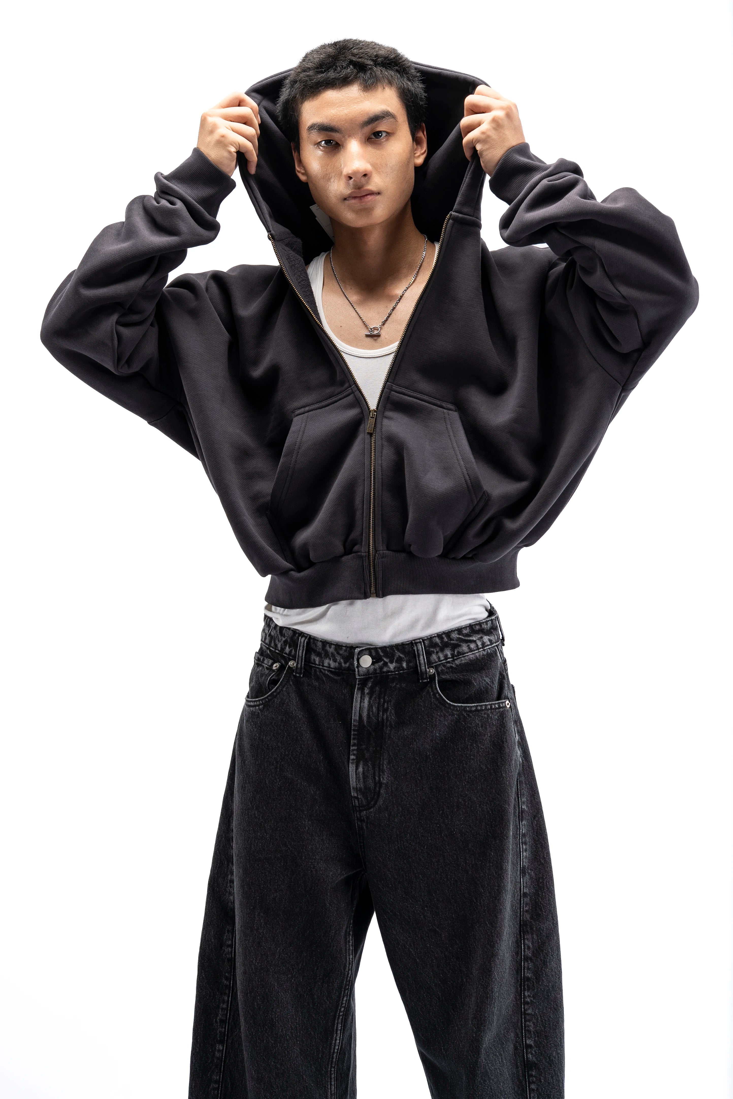 Heavy Pima Fleece Cropped Zip - Phantom (PREORDER)