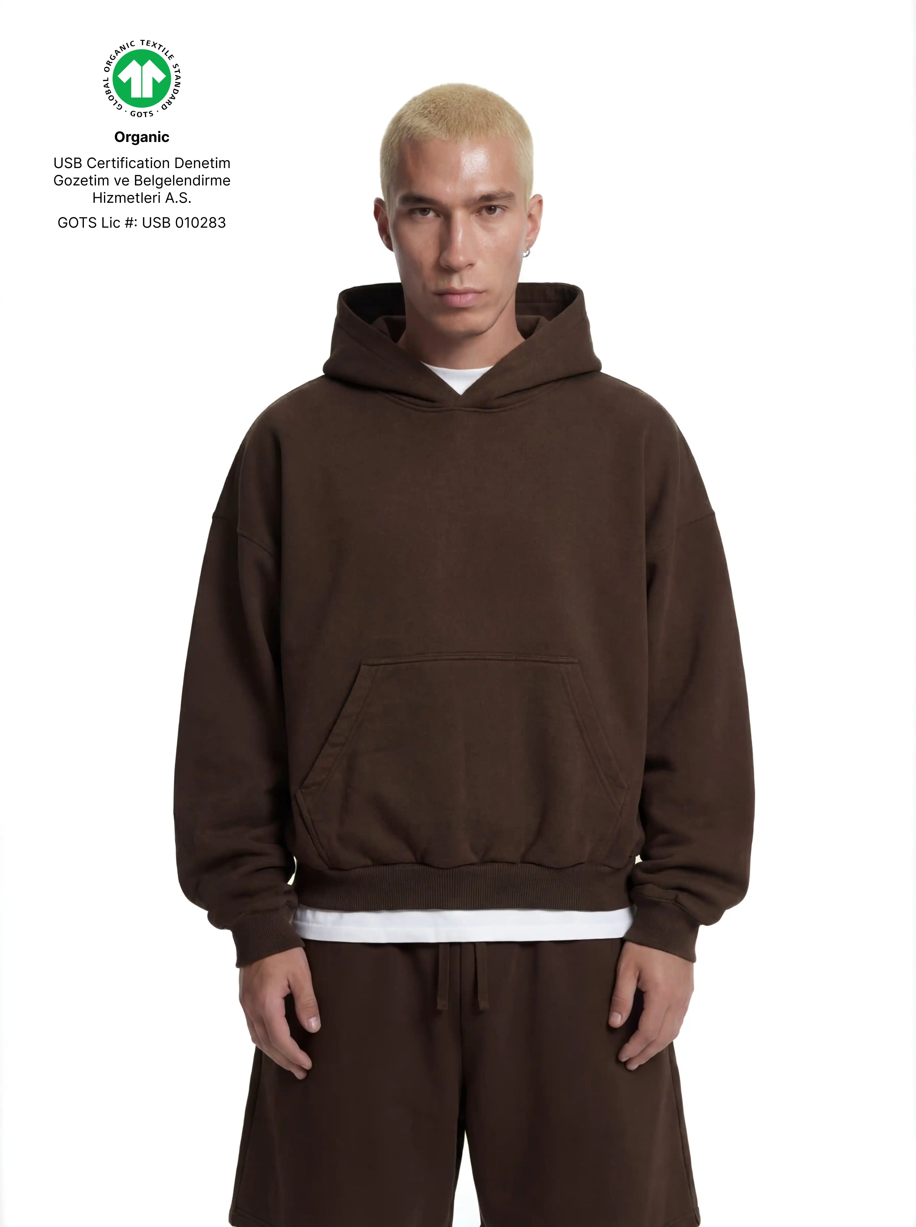 Cropped Hoodie, 530GSM, Organic Cotton - Mocha Brown