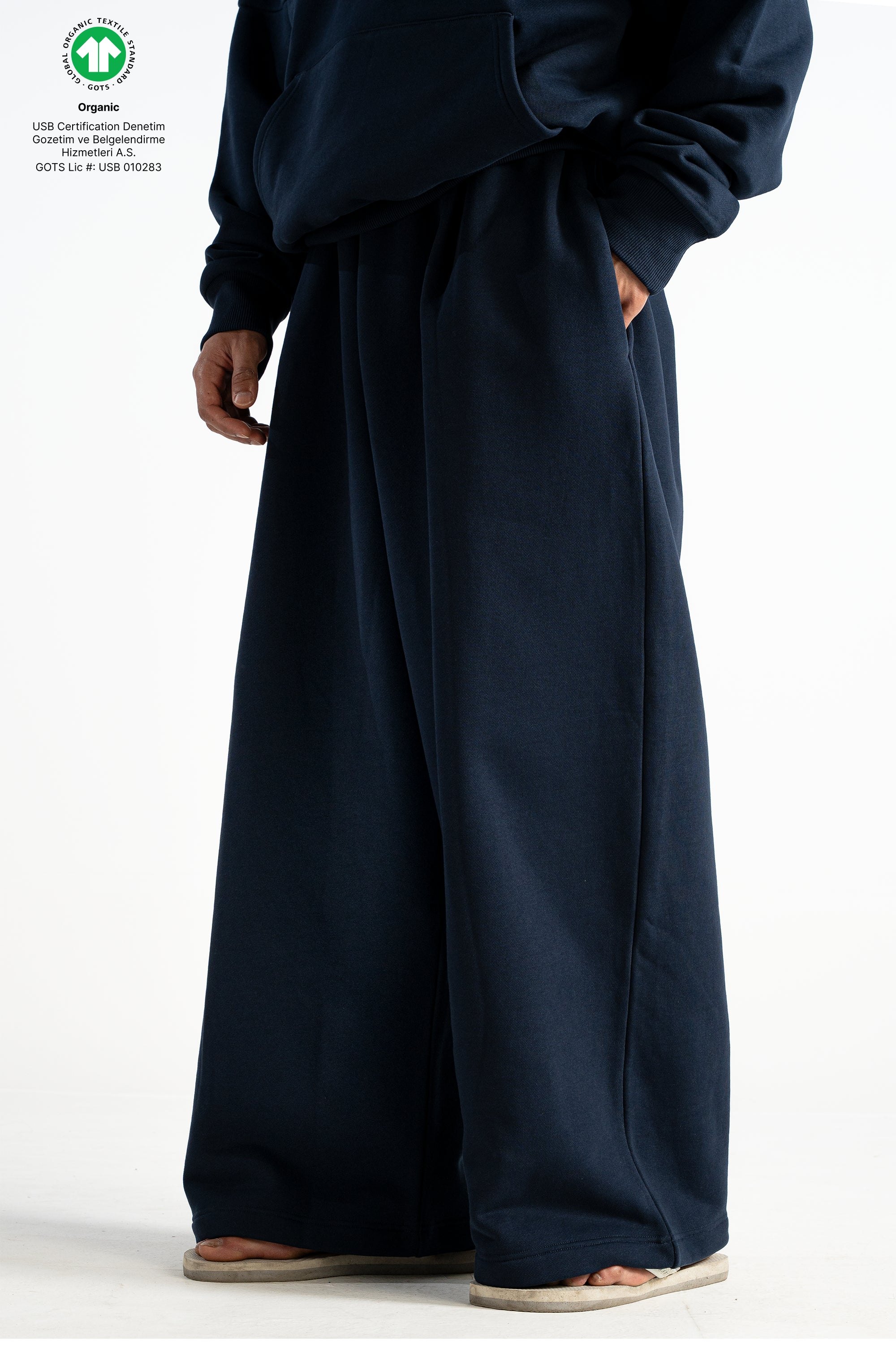 Y33 Designer Pleated Organic Sweatpants — 520GSM, Baggy Oversized, Deep Navy