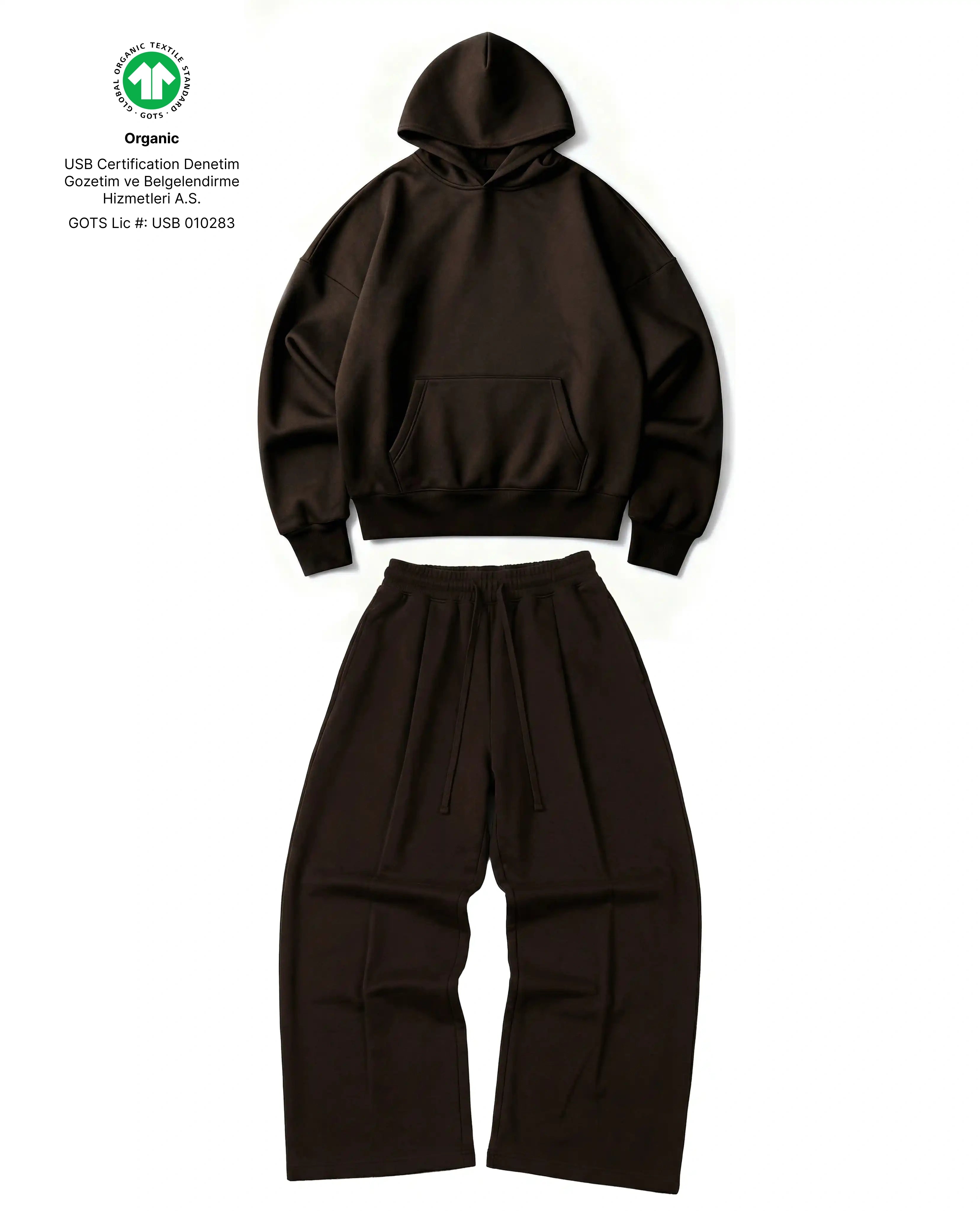 Ultra Heavy 520GSM Organic Hoodie+Baggy Pleat Sweats Mocha Brown