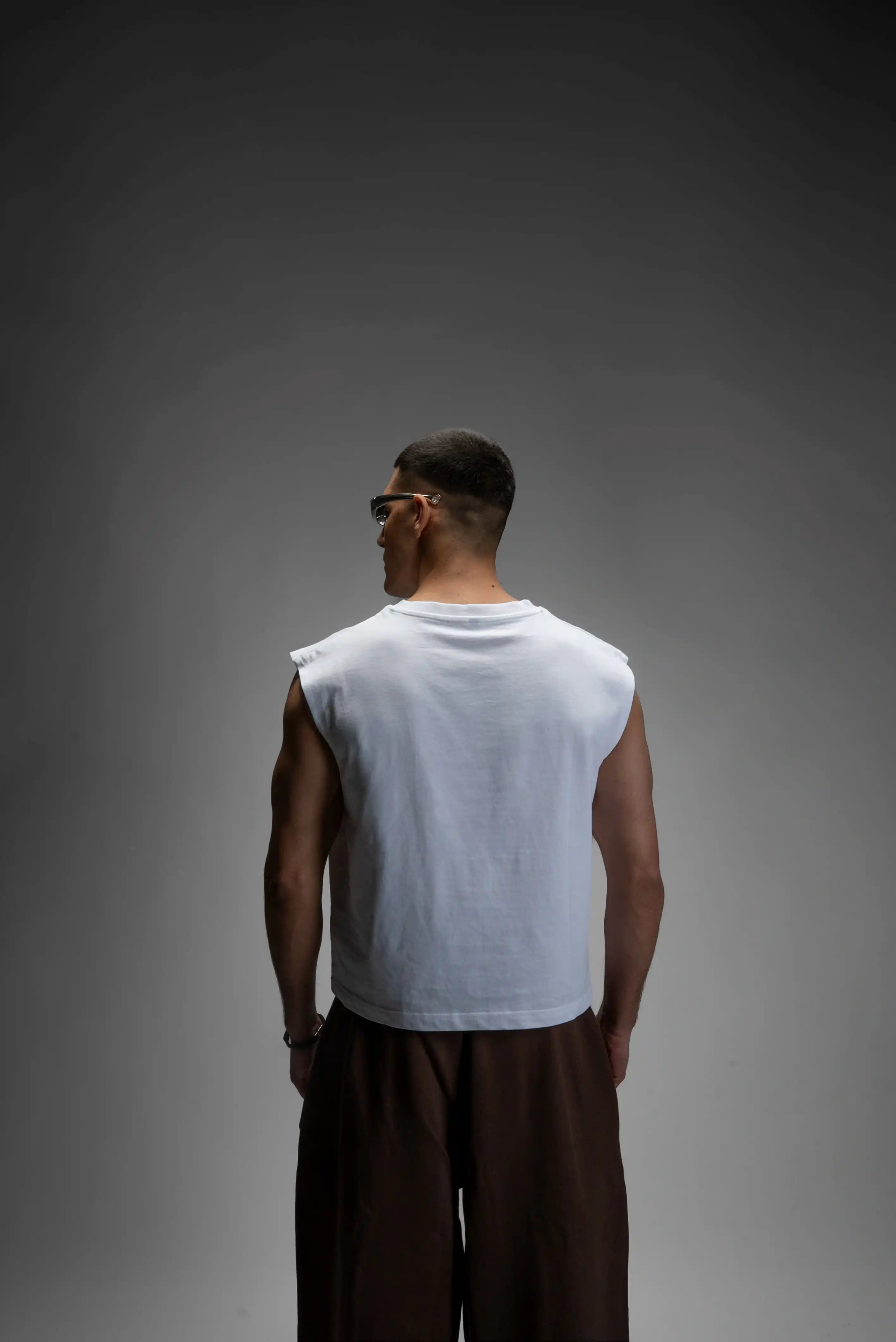 S22 Cropped Sleeveless Shirt Unisex — 220 GSM Organic Cotton - White
