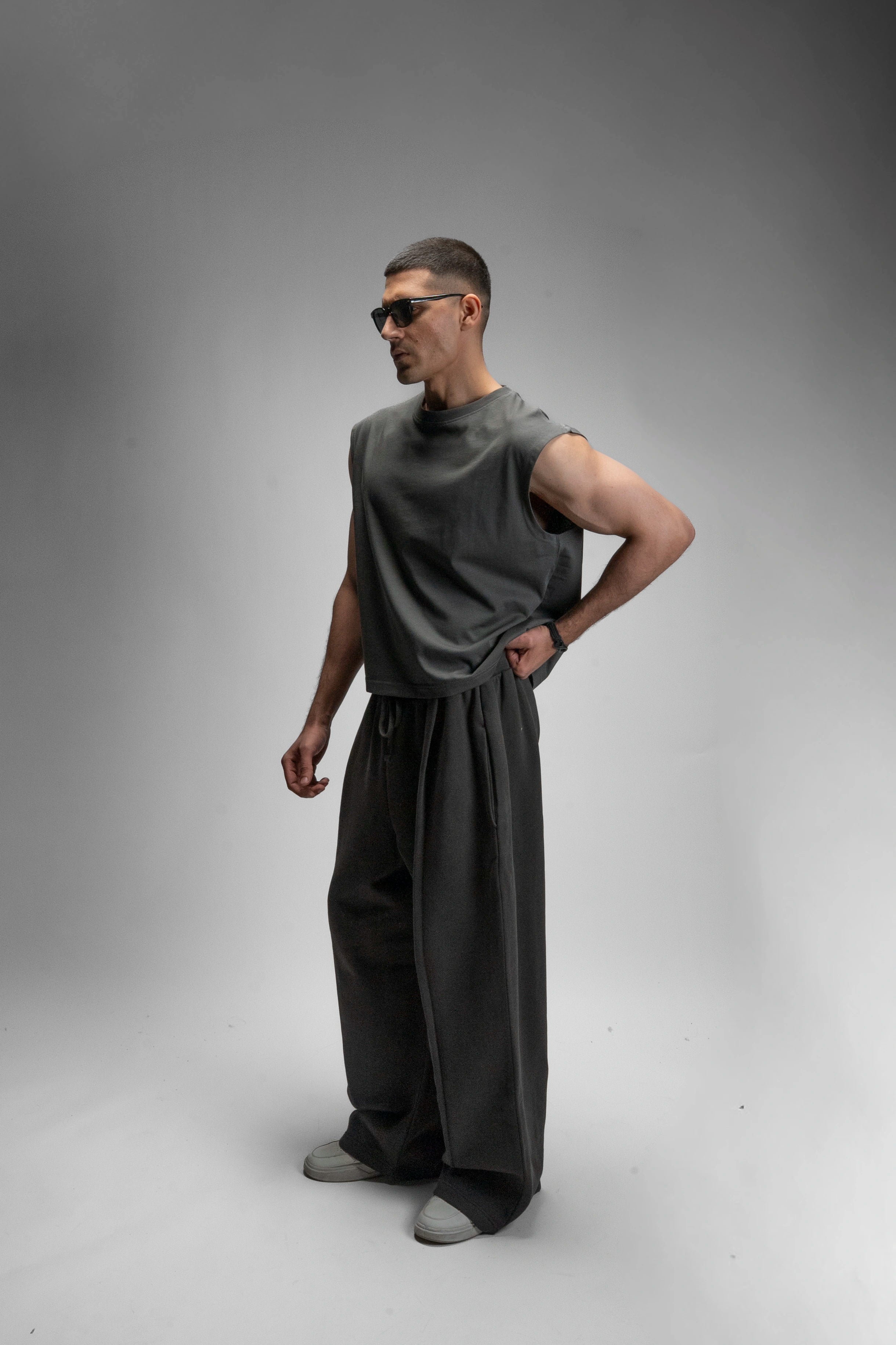 S22 Cropped Sleeveless Shirt Unisex — 220 GSM Organic Cotton -Volcanic Ash