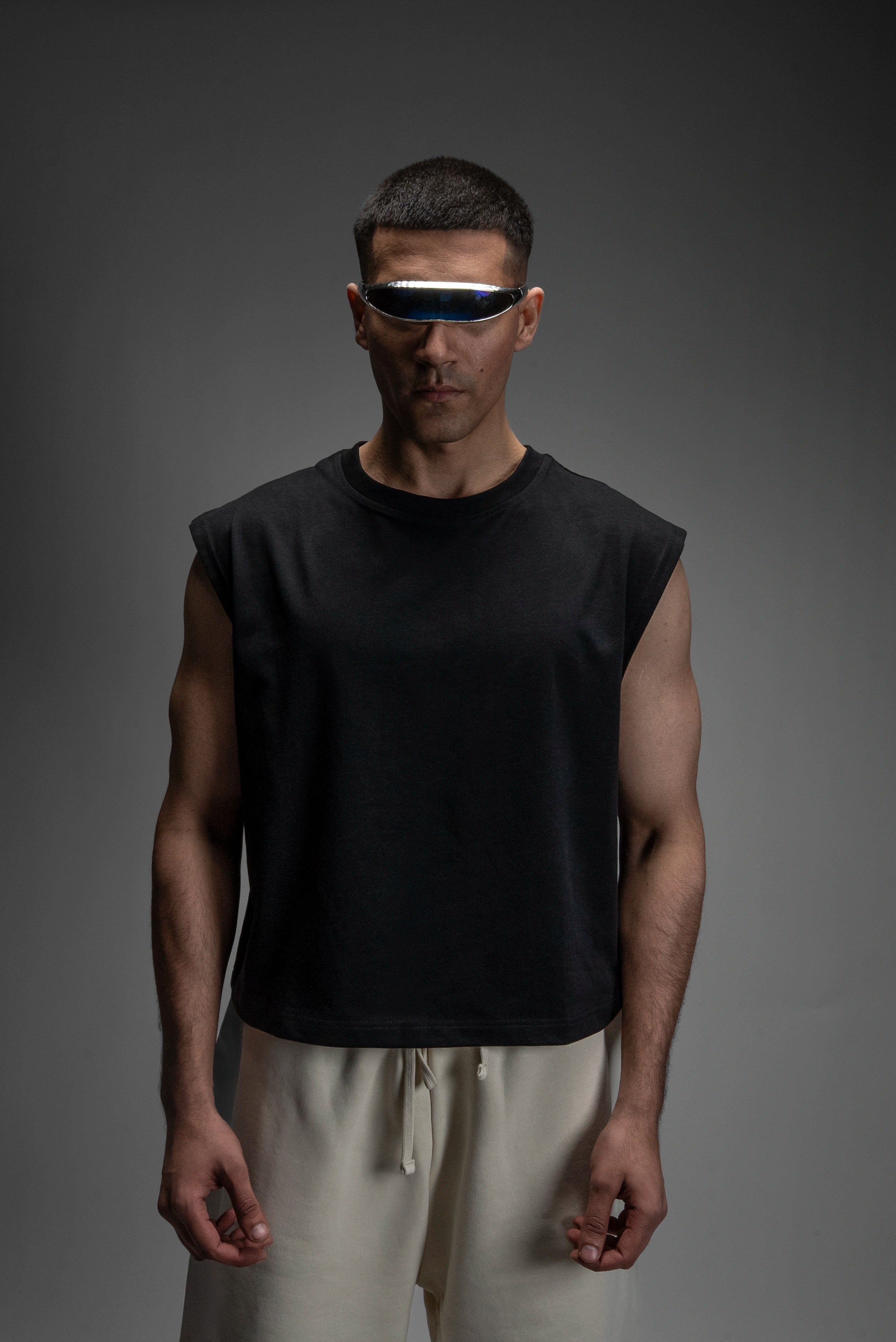 S22 Cropped Sleeveless Shirt Unisex — 220 GSM Organic Cotton - Black