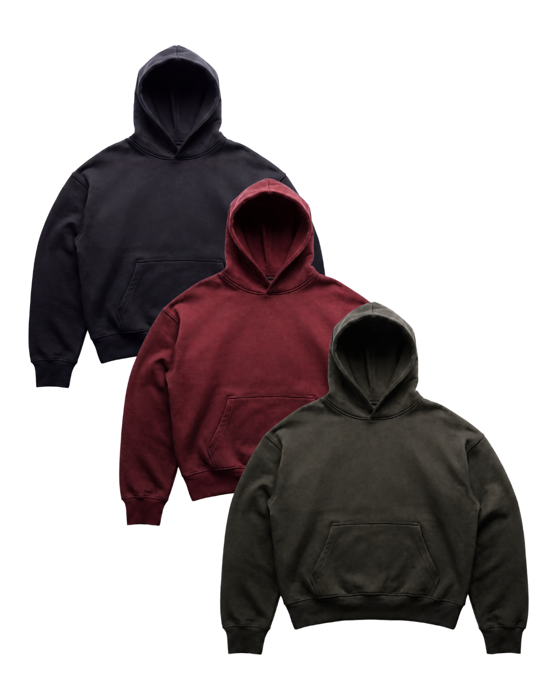 3-Pack, Premium Heavy Boxy 520GSM Organic Hoodies, Mellow