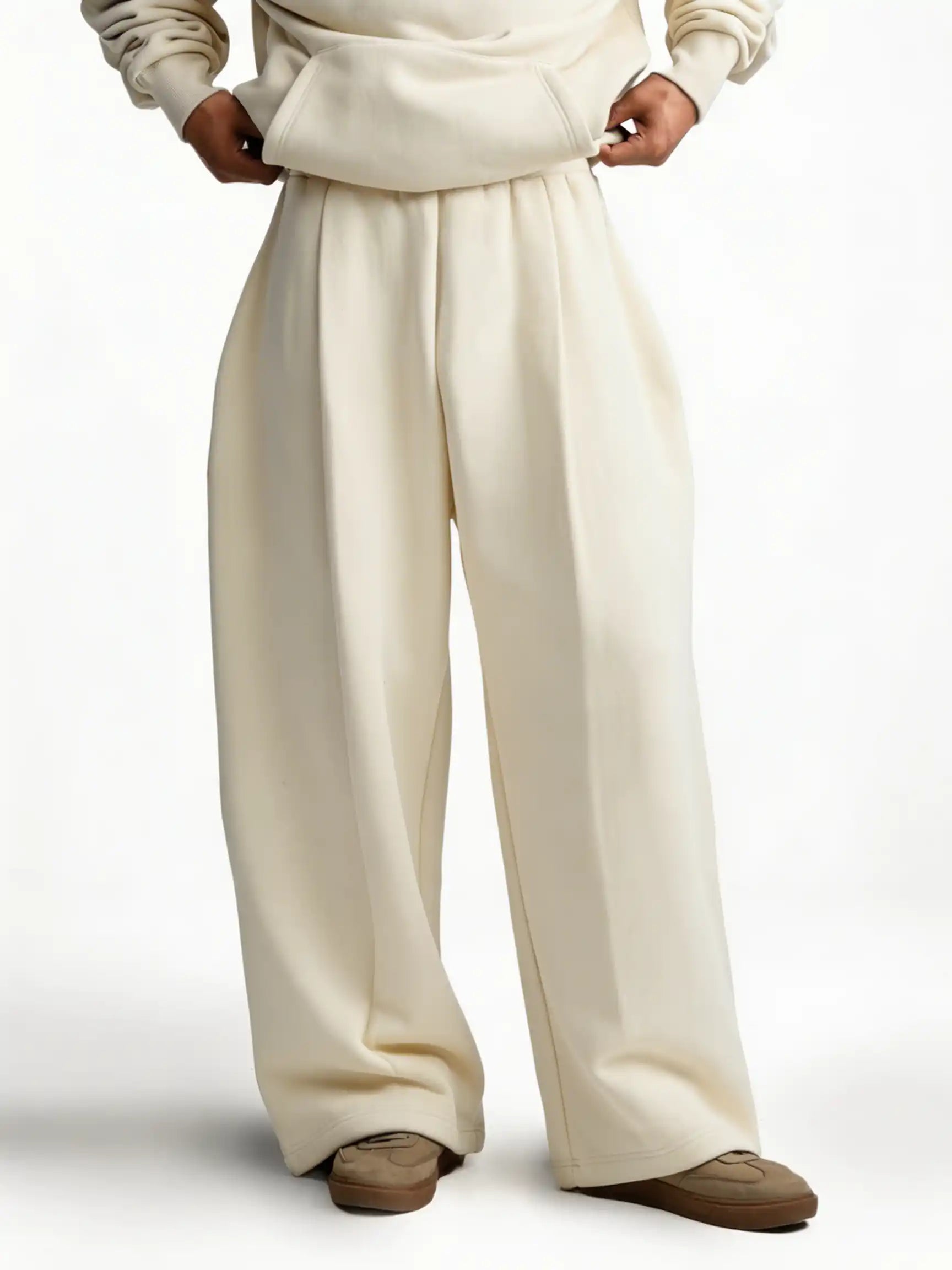 Y33 Designer Pleated Organic Sweatpants — 520GSM, Baggy Oversized, Artic Wolf