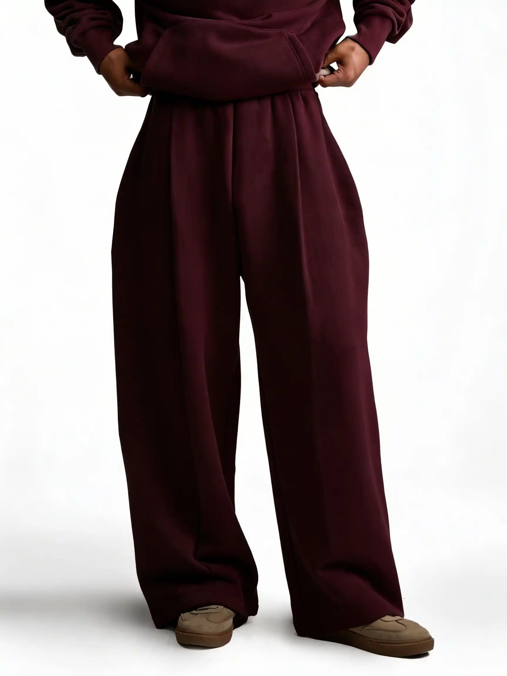 Y33 Designer Pleated Organic Sweatpants — 520GSM, Baggy Oversized, Maroon
