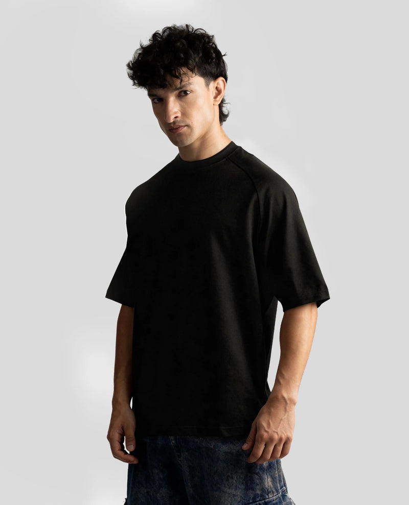 R32 Premium 220GSM Organic Cotton Raglan Tee – Black