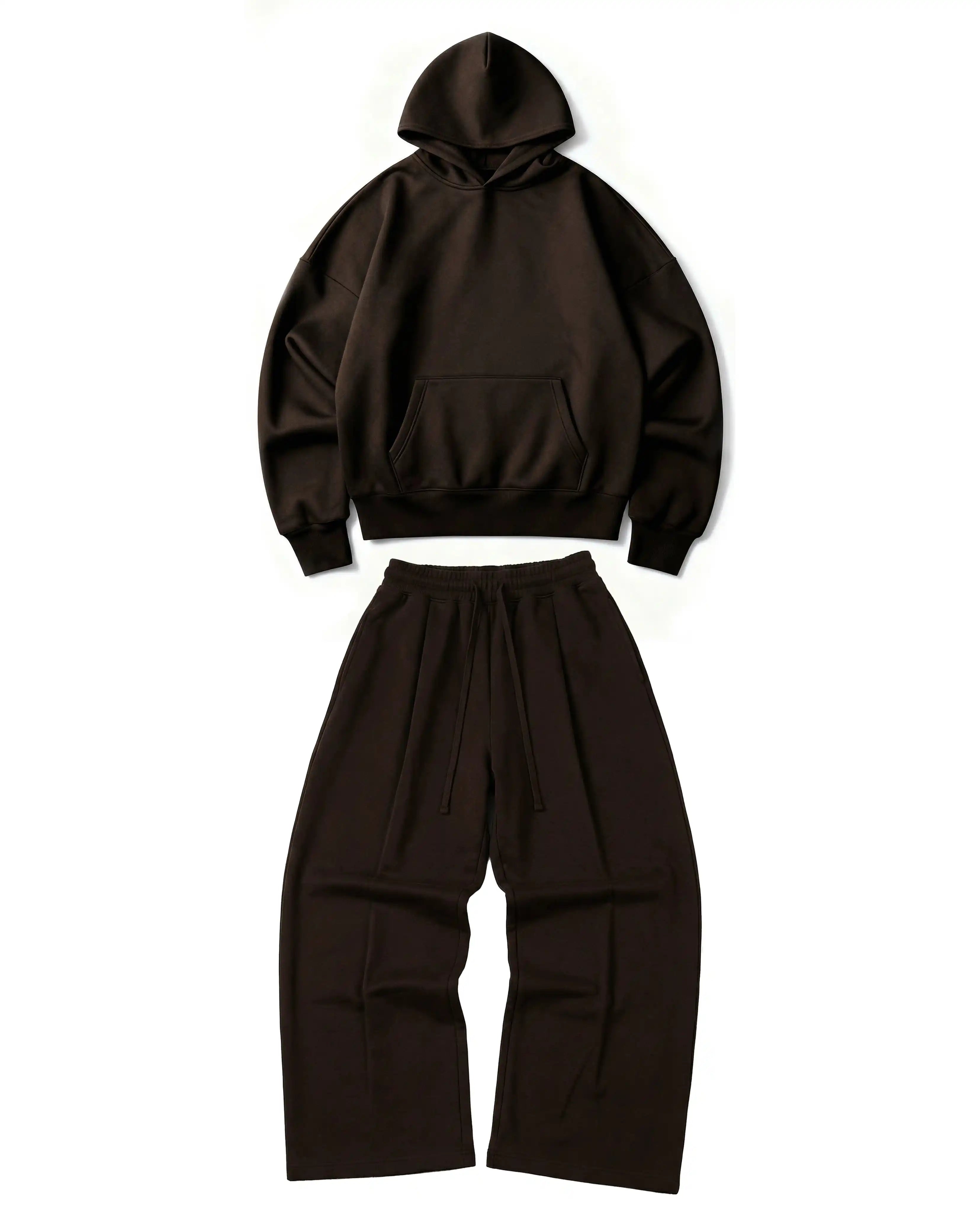 Ultra Heavy 520GSM GOTS Organic Hoodie+Baggy Pleat Sweats Mocha Brown