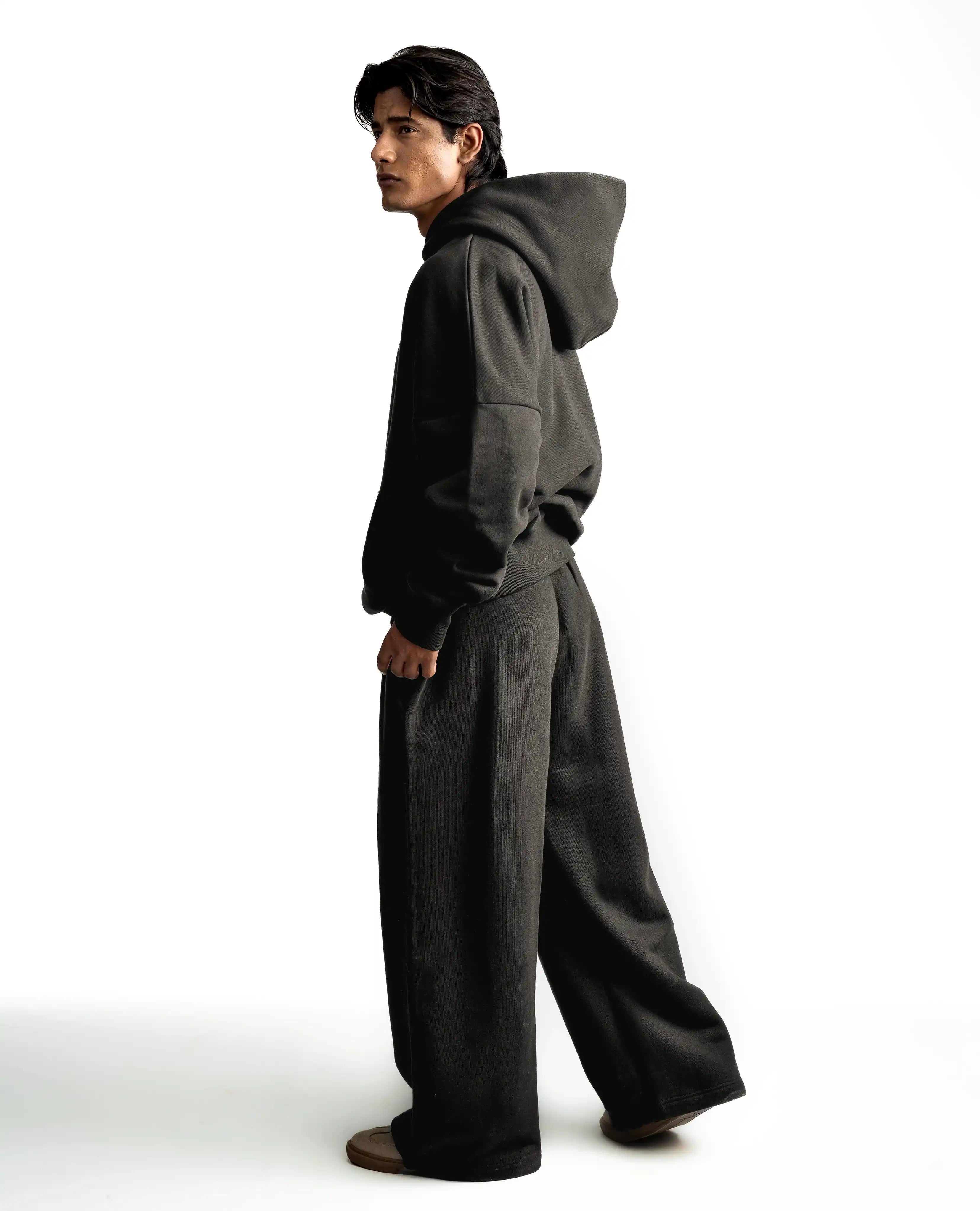 Y33 Designer Pleated Organic Sweatpants — 520GSM, Baggy Oversized, Volcanic Ash