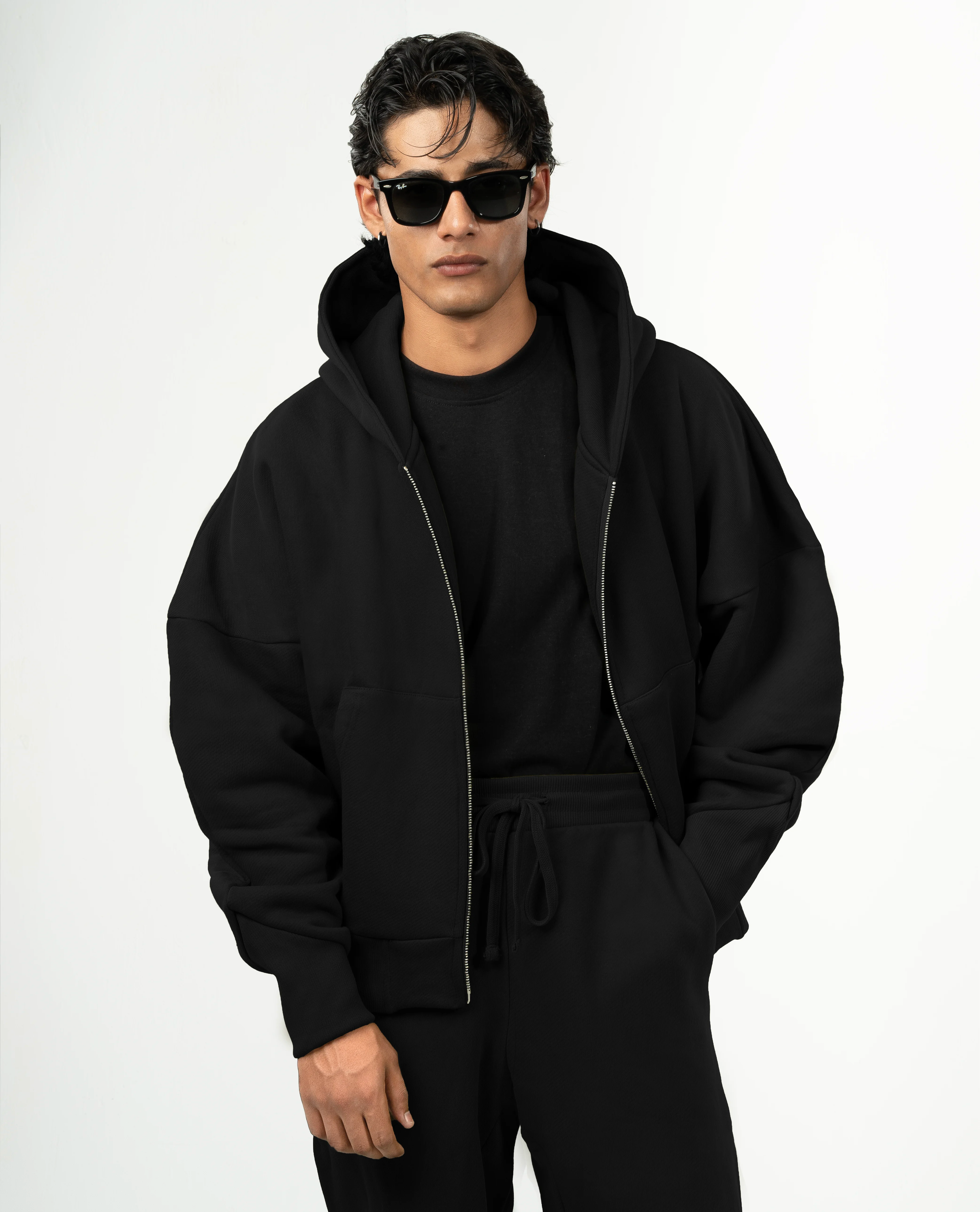 Y30 Ultra Heavy Organic Double Zip hoodie, Midnight Black, Final Sale
