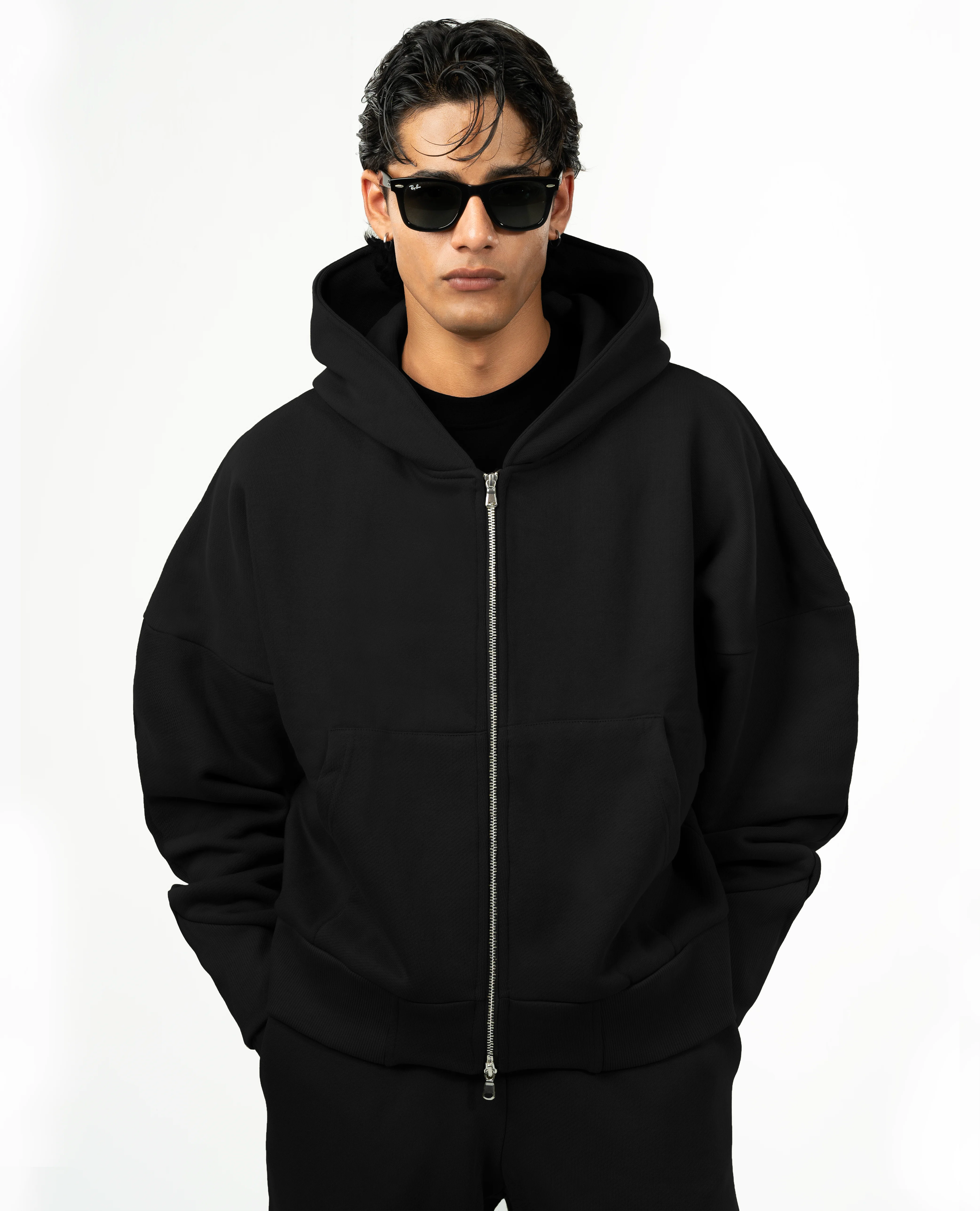 Y30 Ultra Heavy Organic Double Zip hoodie, Midnight Black