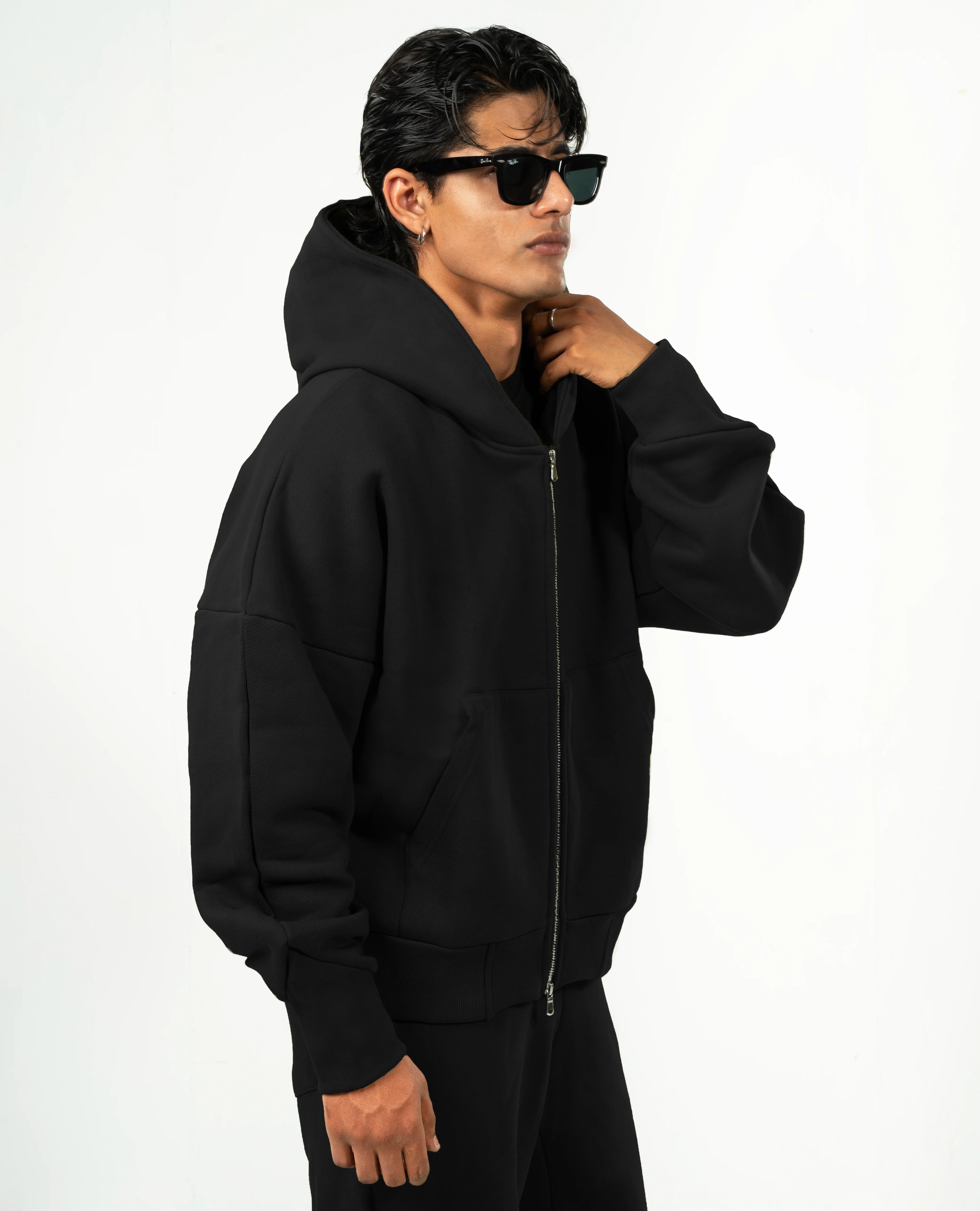 Y30 Ultra Heavy Organic Double Zip hoodie, Midnight Black, Final Sale