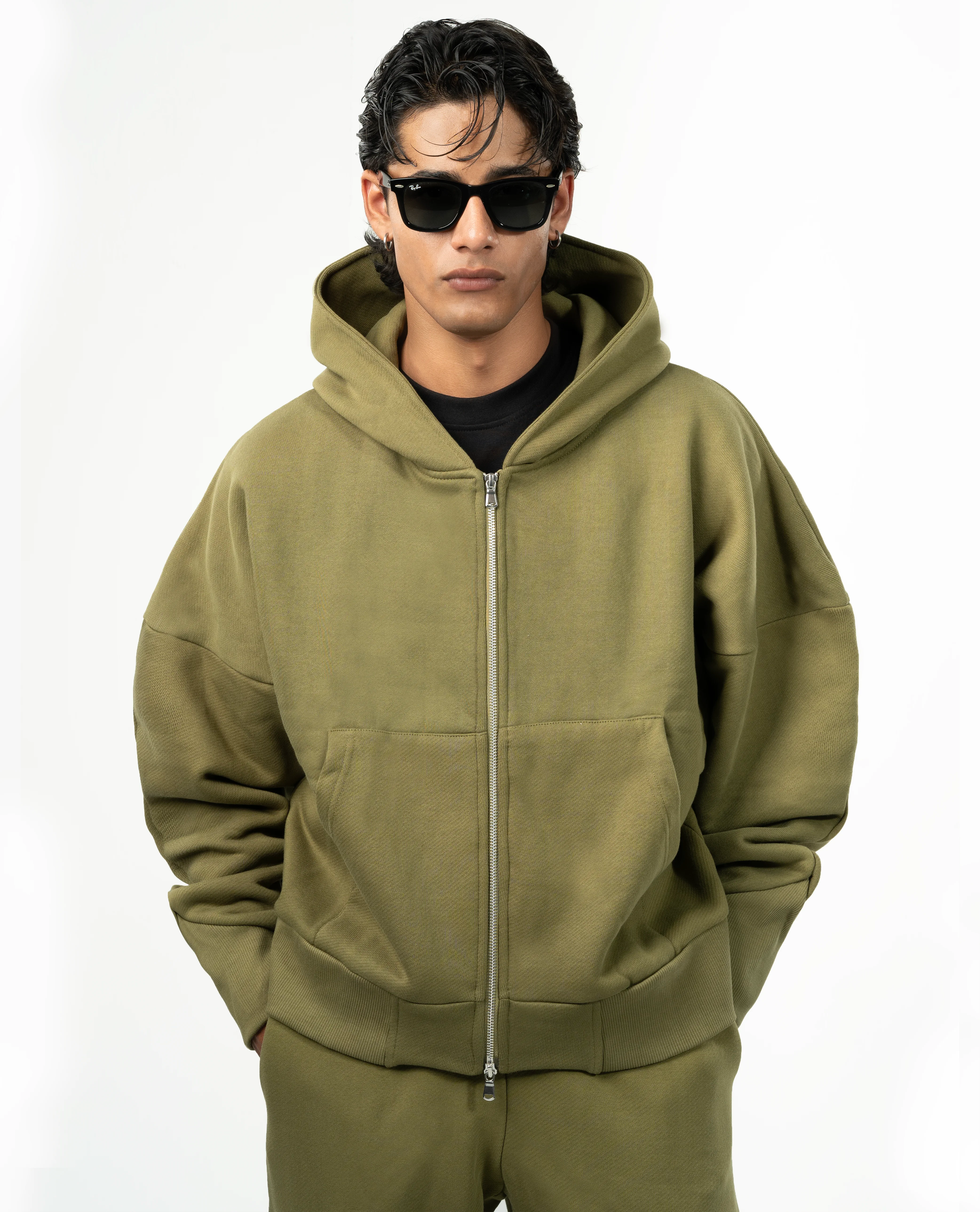Y30 Ultra Heavy Organic Double Zip hoodie, Olive Green