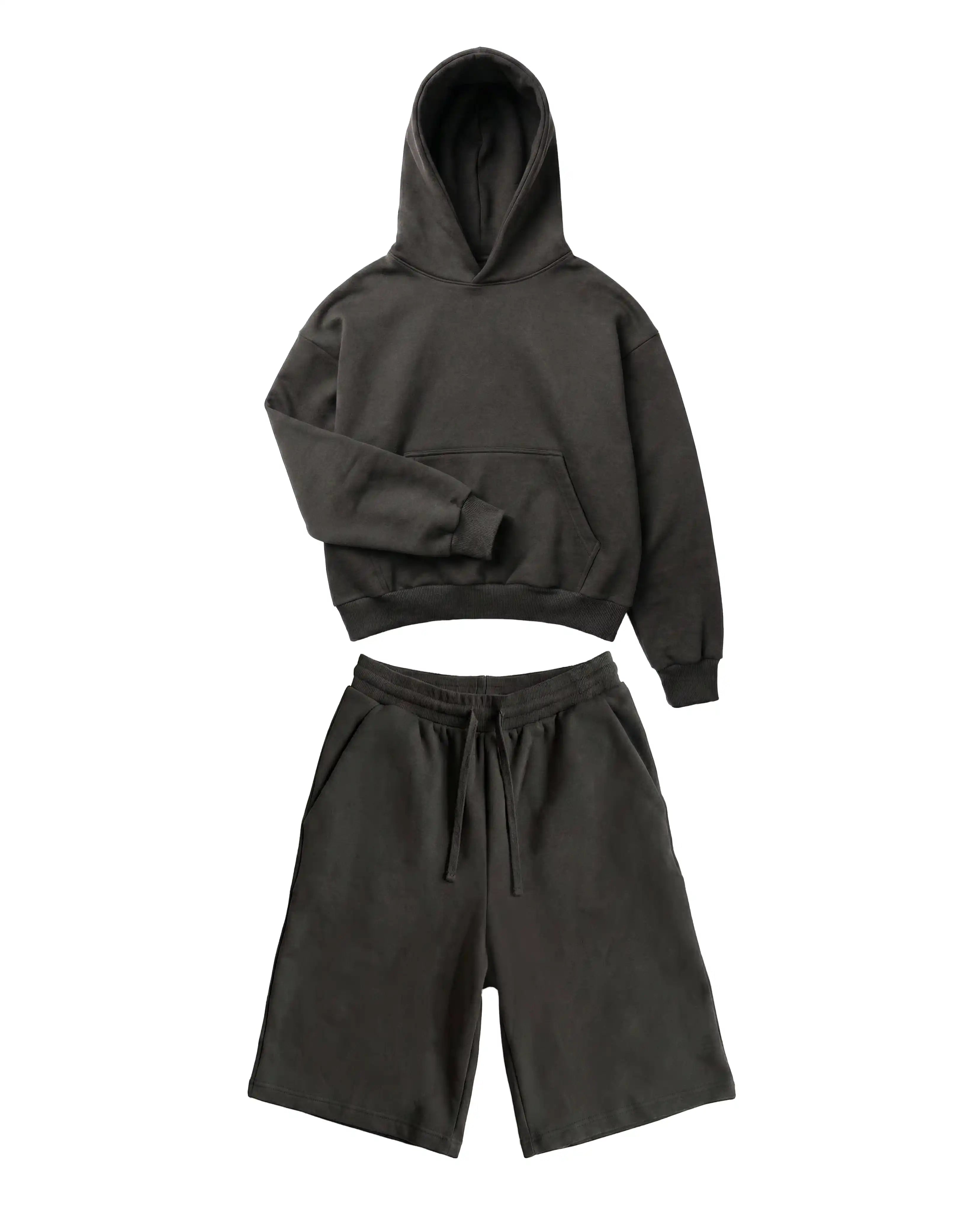 Athletic Z25 Cropped Hoodie & Z24 Baggy Shorts 530GSM Organic Fleece-Back Jersey, Volcanic Ash