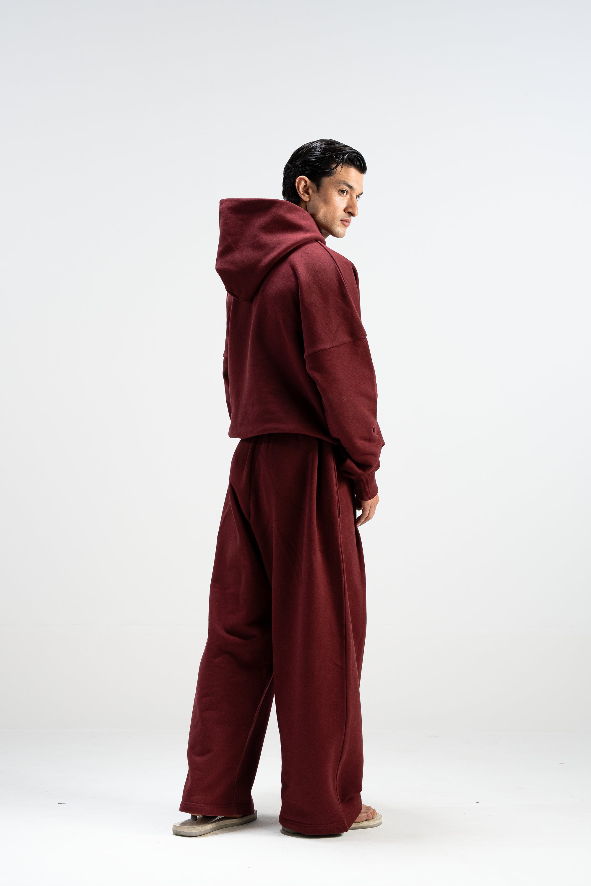 Ultra Heavy 520GSM GOTS Organic Hoodie+Baggy Pleat Sweats Maroon