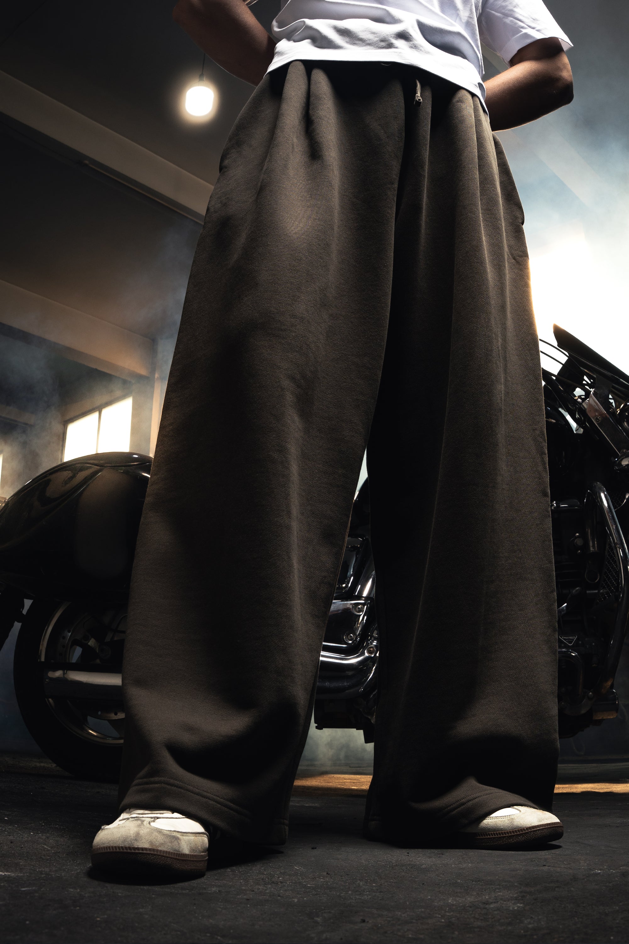 Y33 Designer Pleated Organic Sweatpants — 520GSM, Baggy Oversized, Volcanic Ash [Pre-Order]
