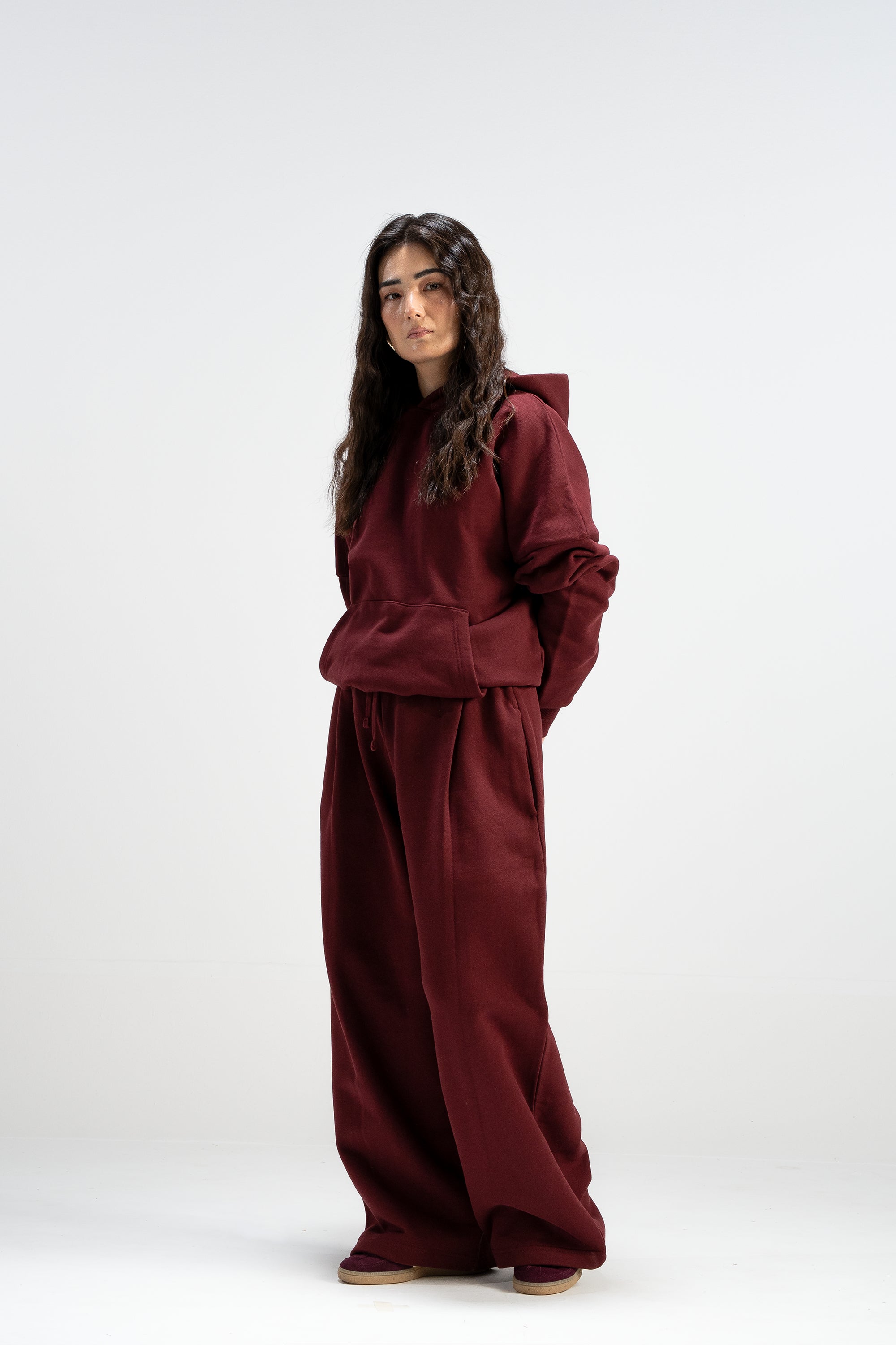 Ultra Heavy 520GSM GOTS Organic Hoodie+Baggy Pleat Sweats Maroon