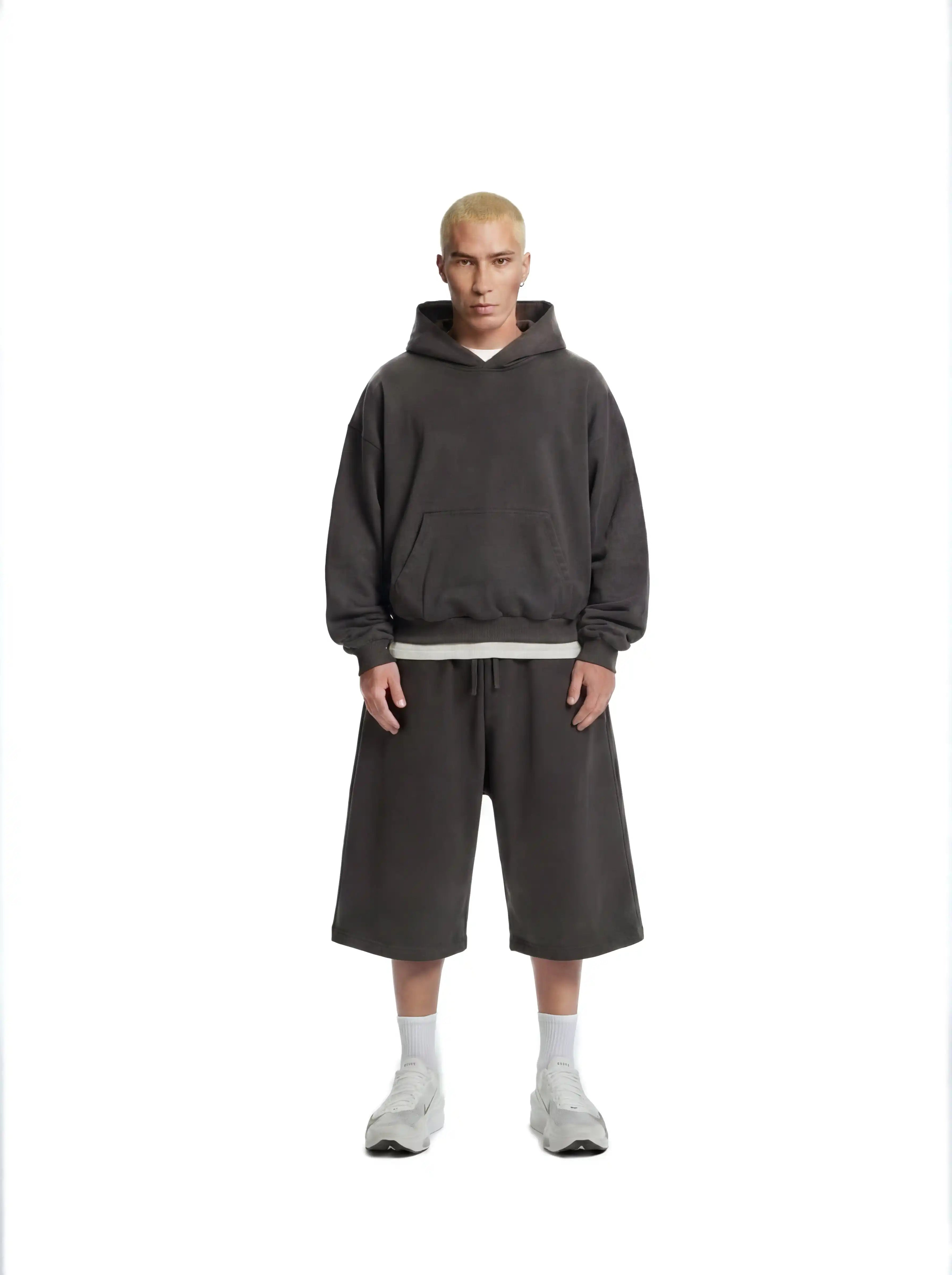 Cropped Hoodie, 530GSM, Organic Cotton - Volcanic Ash
