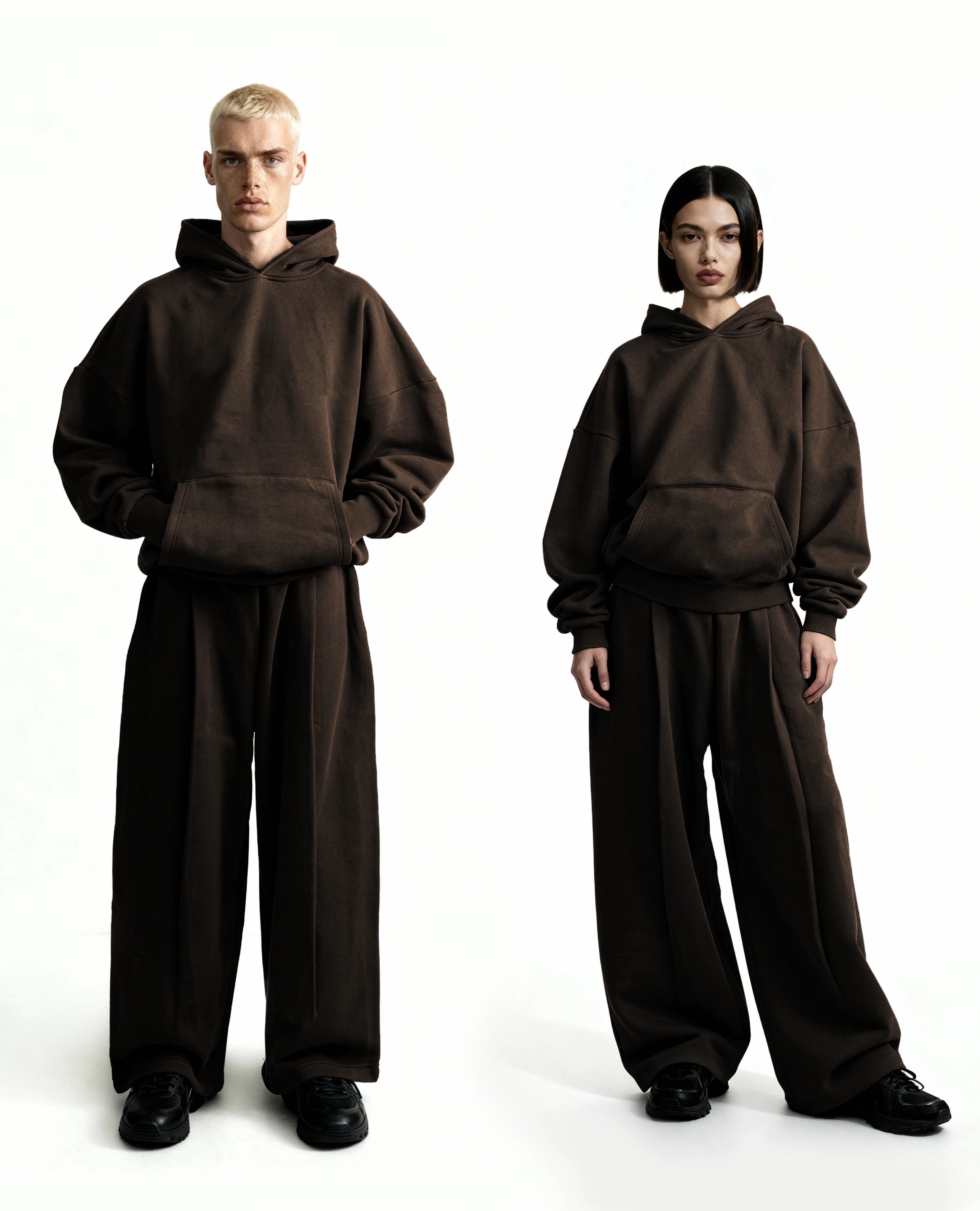 Ultra Heavy 520GSM GOTS Organic Hoodie+Baggy Pleat Sweats Mocha Brown [Pre-Order, Ships Feb 15]