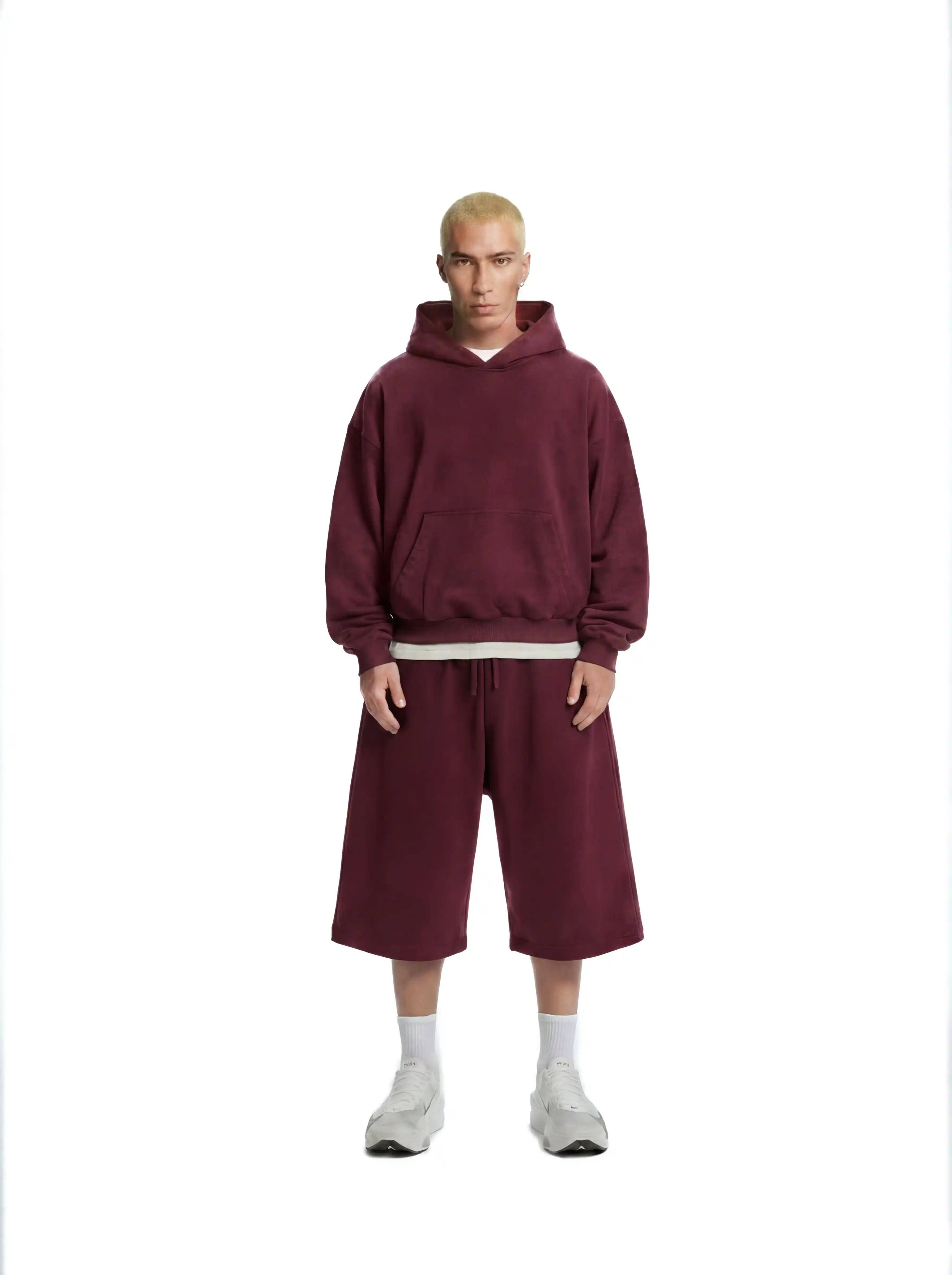 Cropped Hoodie, 530GSM, Organic Cotton - Maroon