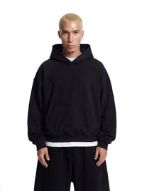 Z25 Cropped Hoodie, Midnight Black — 530GSM Organic Brushed Jersey Fleece-back