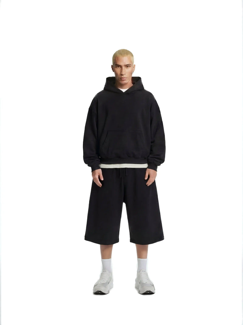 Z25 Cropped Hoodie, Midnight Black — 530GSM Organic Brushed Jersey Fleece-back