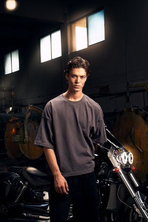 Ultra Heavy Boxy Cropped Tee - 345GSM Organic Cotton - Anthracite