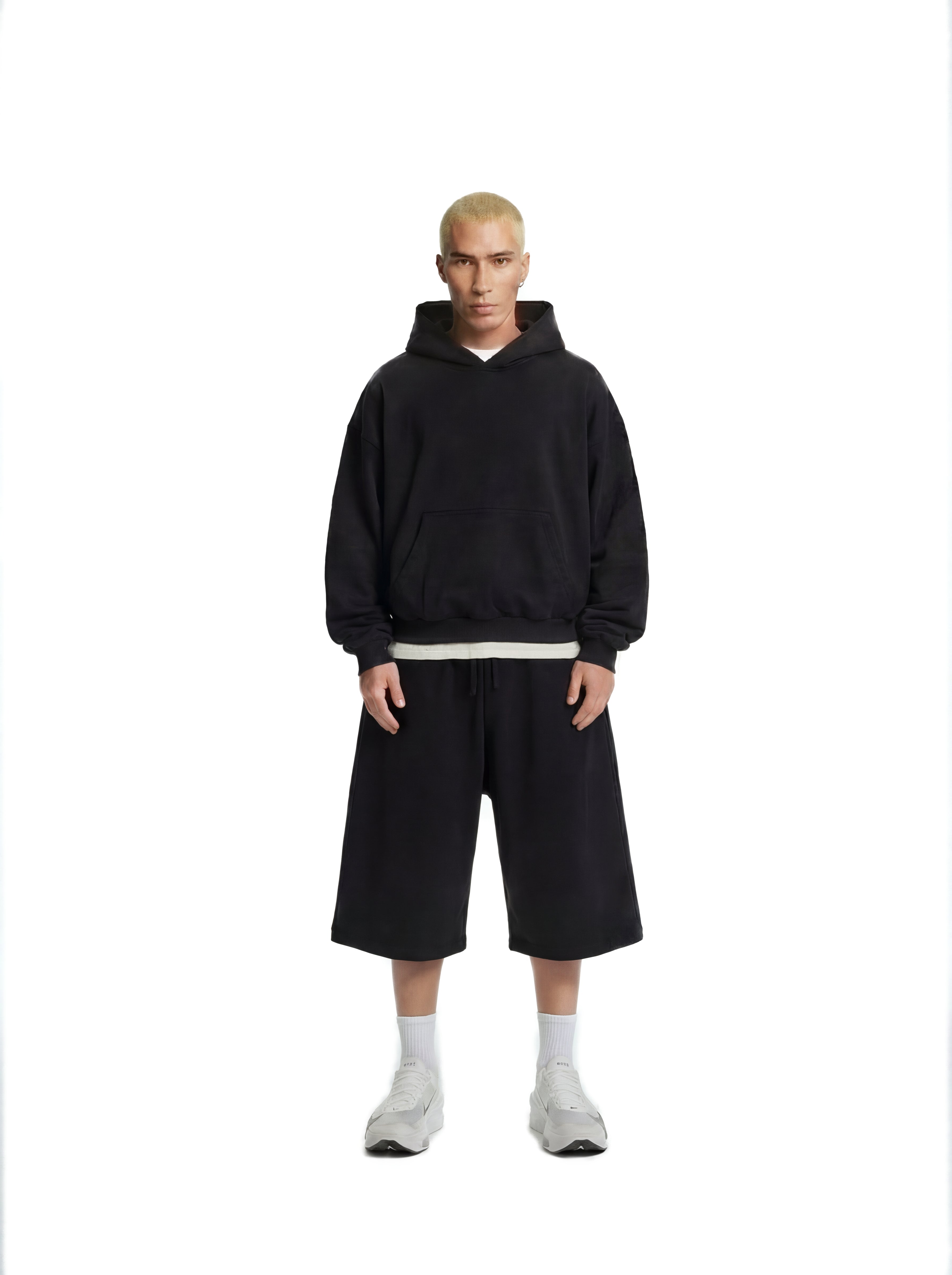 Z25 Cropped Hoodie, Midnight Black — 530GSM Organic Brushed Jersey Fleece-back