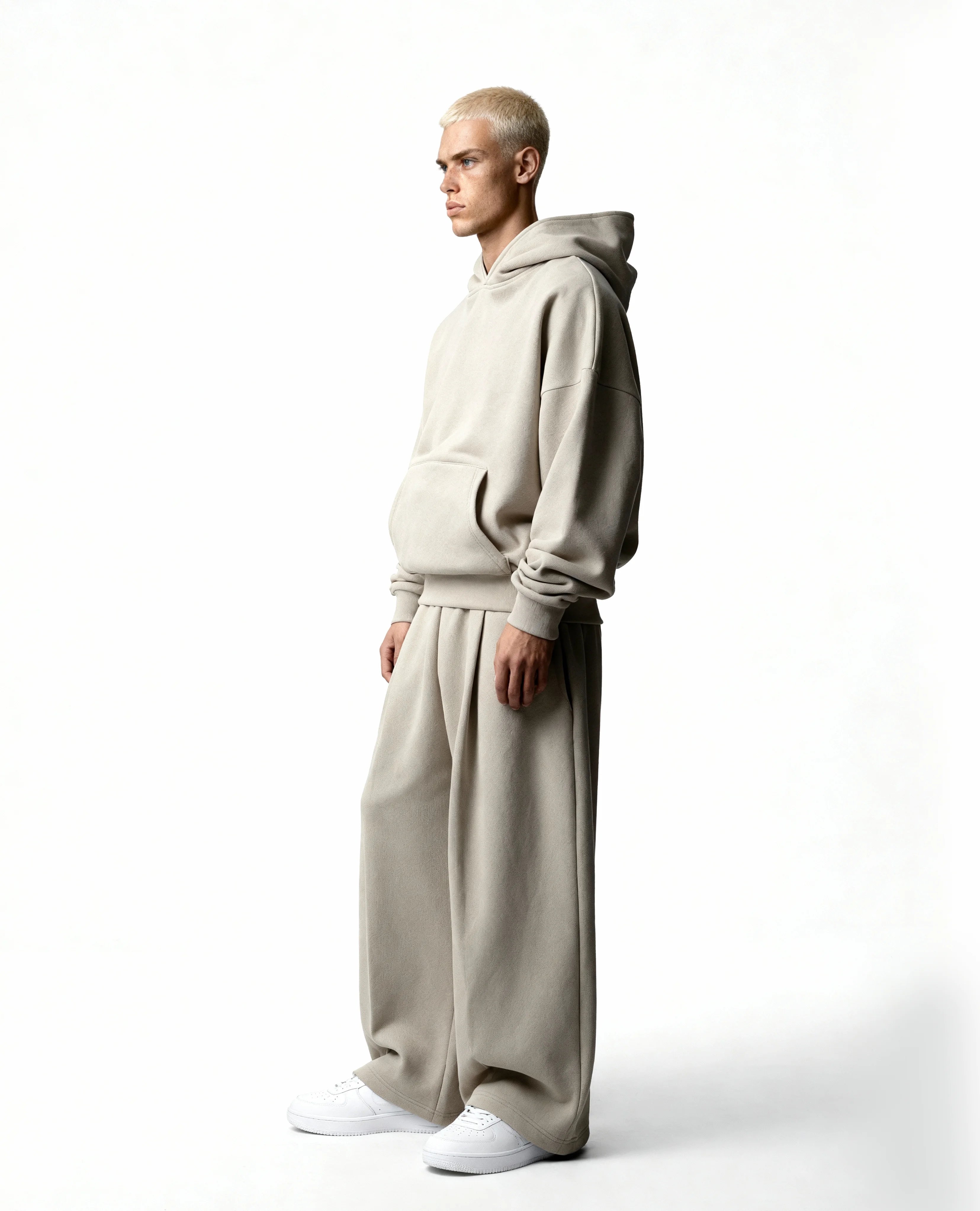 Ultra Heavy 520GSM GOTS Organic Hoodie+Baggy Pleat Sweats Smokey Taupe [Pre-Order, Ships Feb 15]