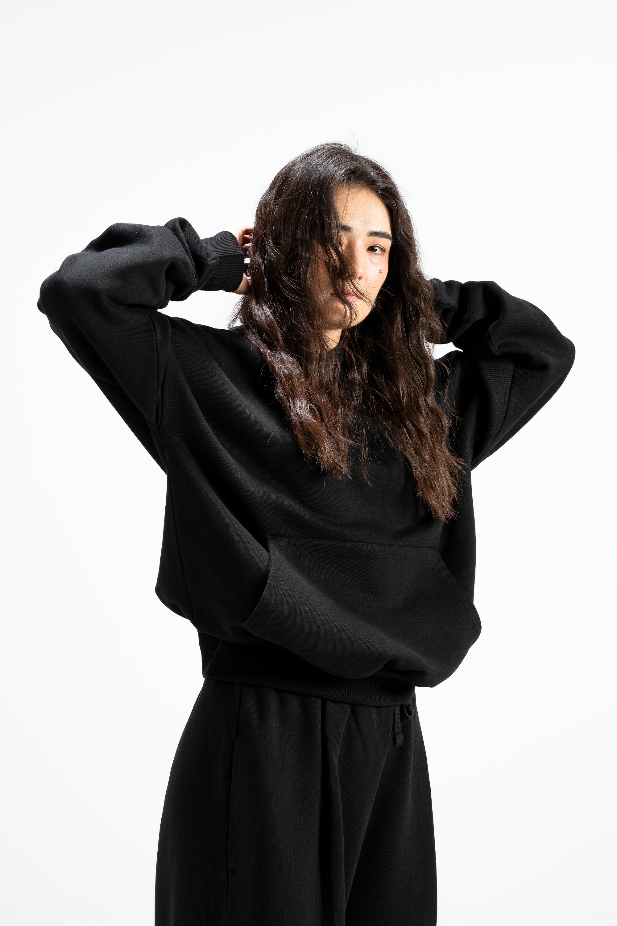 Ultra Heavy 520GSM GOTS Organic Hoodie+Baggy Pleat Sweats Midnight Black