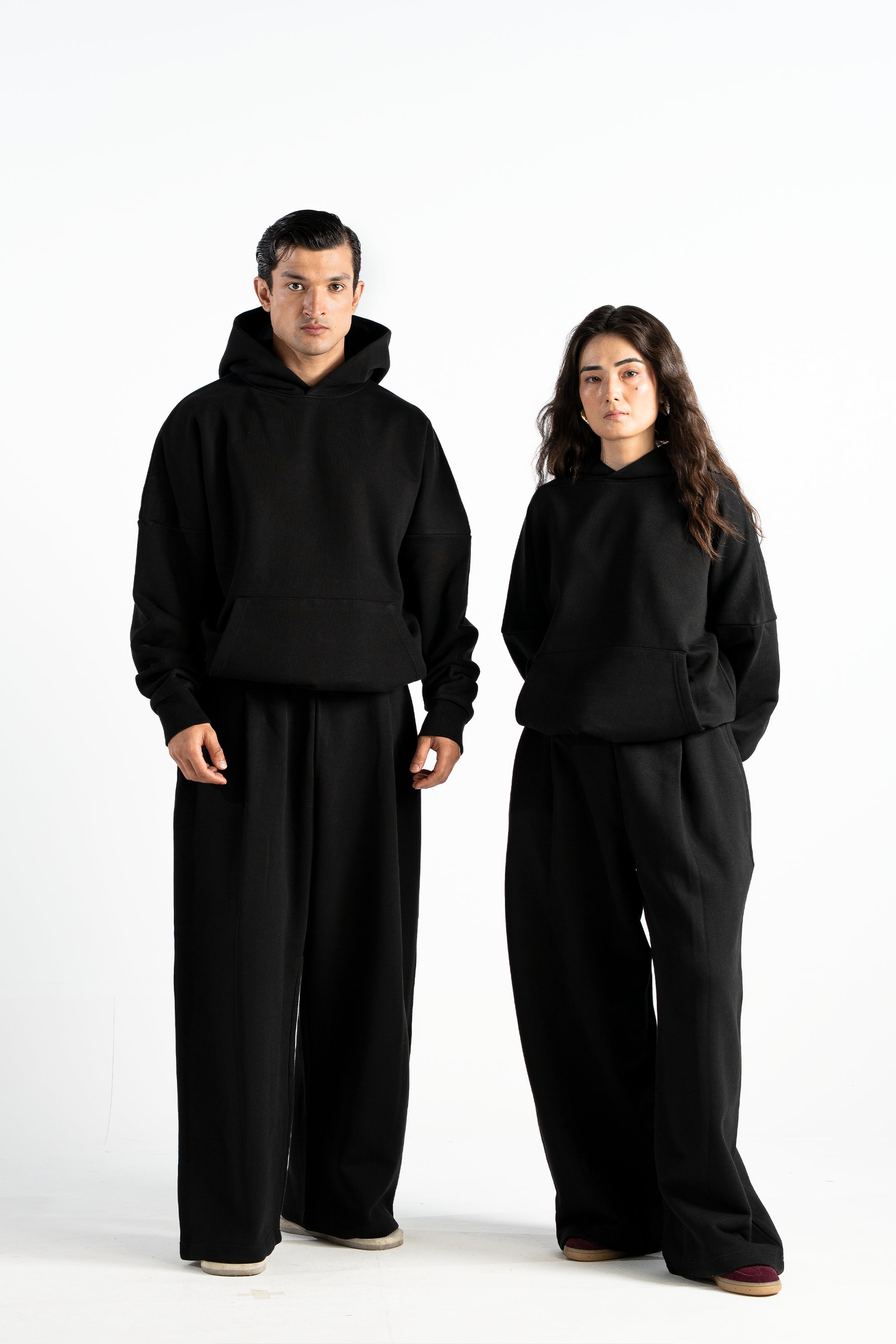 Ultra Heavy 520GSM GOTS Organic Hoodie+Baggy Pleat Sweats Midnight Black