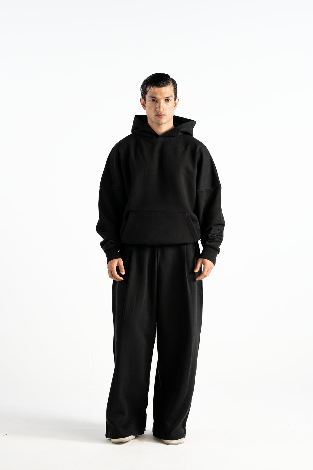 トップス ULTRA HEAVY SWEAT CUT OFF HOODIE Ultra Heavy 520GSM GOTS Organic Hoodie+Baggy Pleat Sweats Midnight Bla
