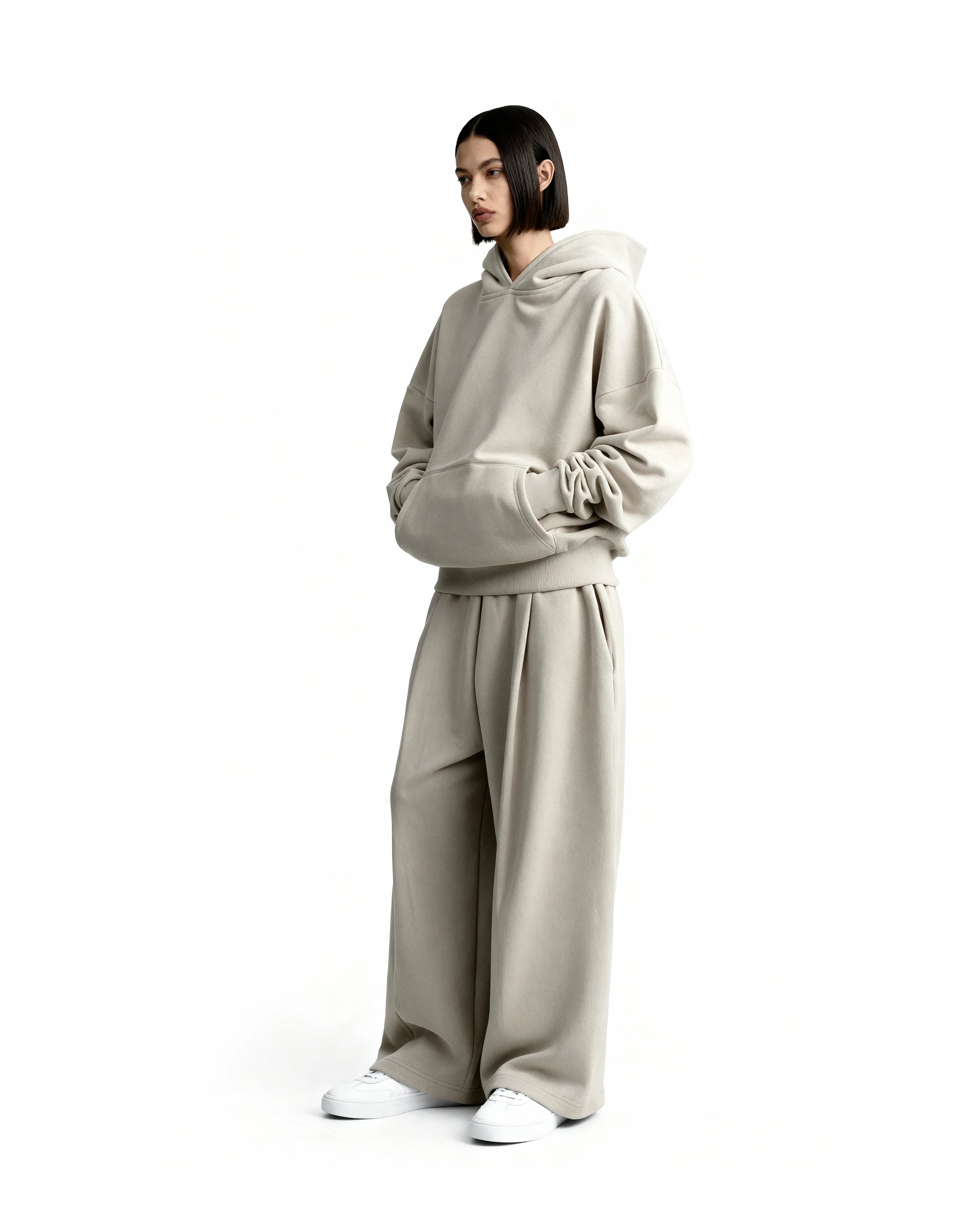 Ultra Heavy 520GSM GOTS Organic Hoodie+Baggy Pleat Sweats Smokey Taupe [Pre-Order, Ships Feb 15]